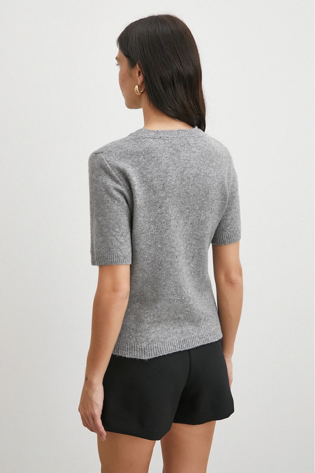 Simli Kısa Kol Kazak Gri