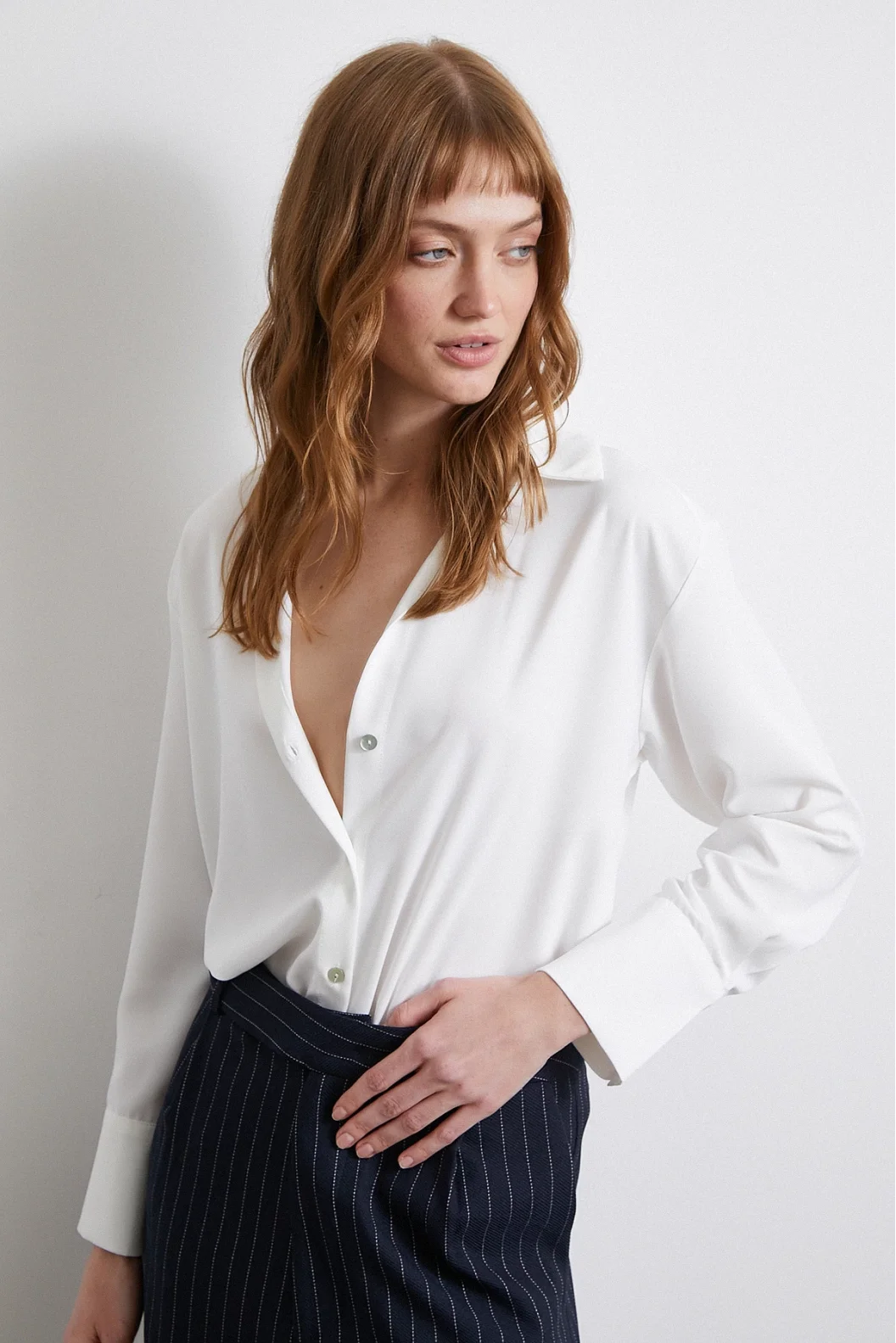 Klassische Satinbluse Ecru