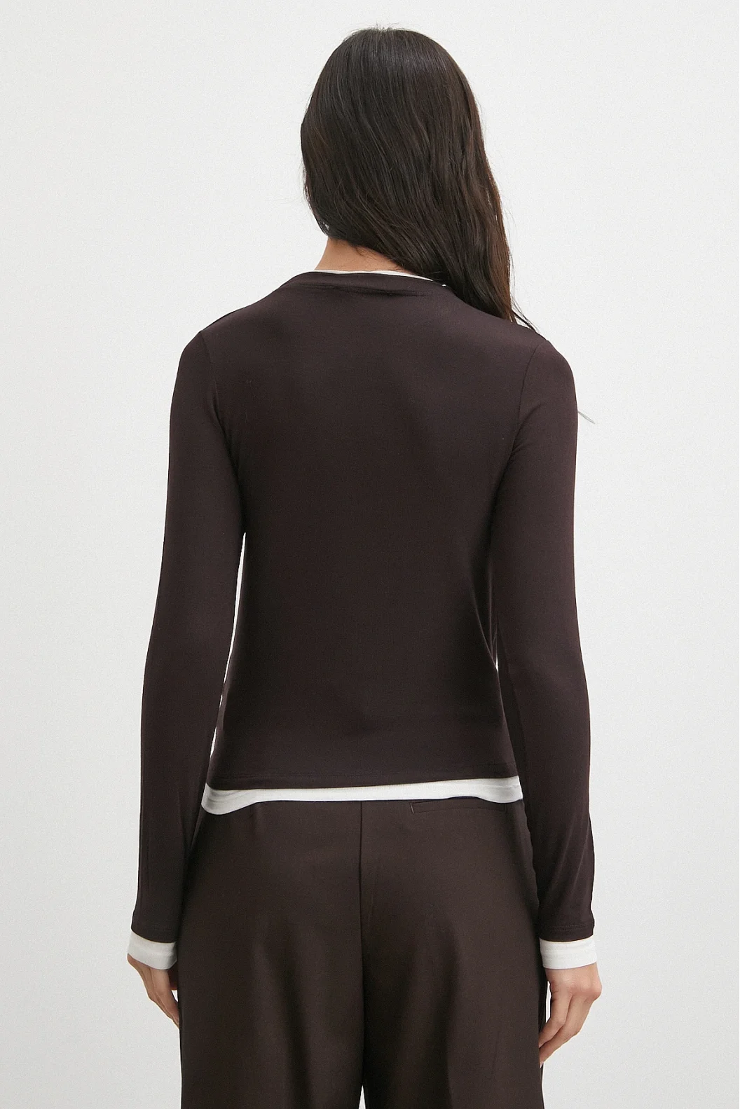 Garnili Bisiklet Yaka Bluz Kahve