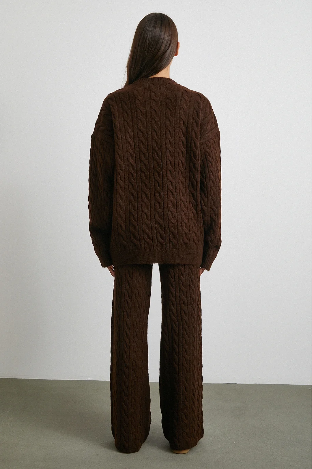 Desenli Şardonlu Triko Takım Kahve