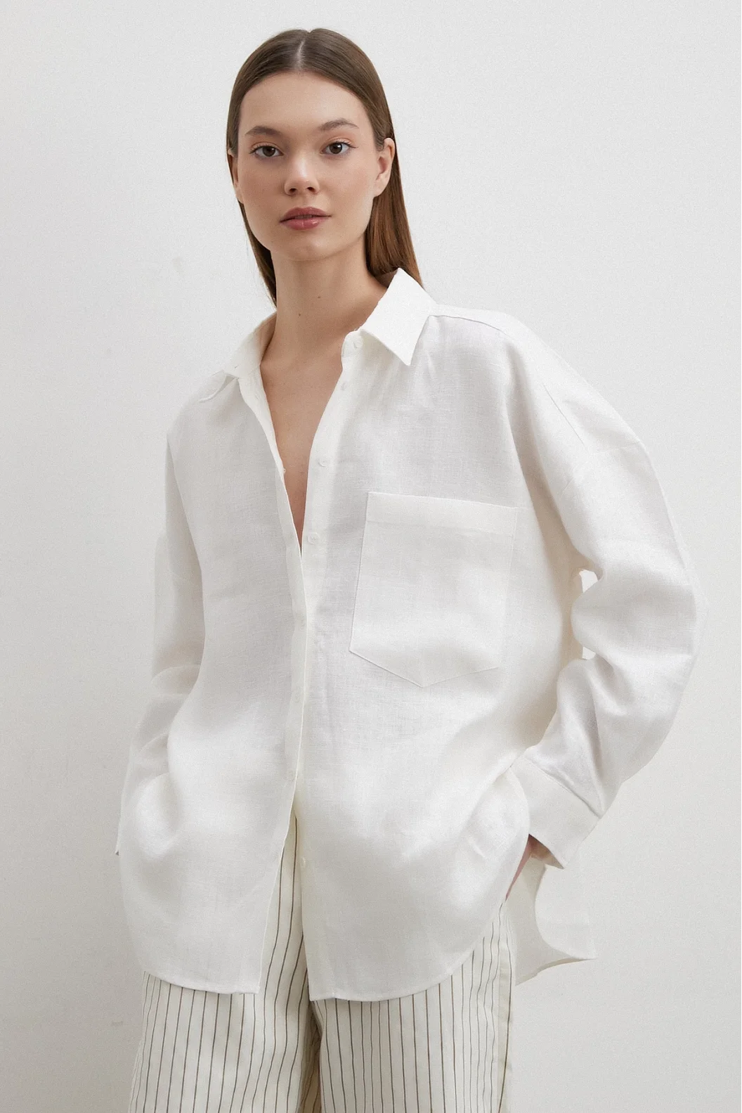 Fish Pocket Linen Shirt Ecru