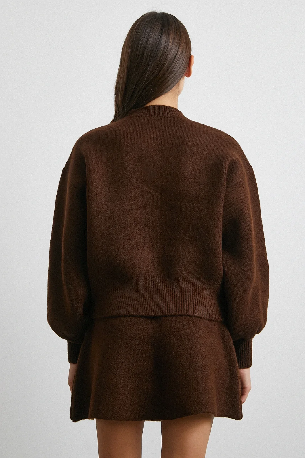 Hırka Etek Triko Takım Kahve