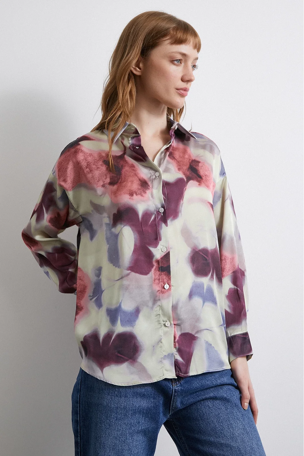 Batik Pattern Satin Shirt Lilac