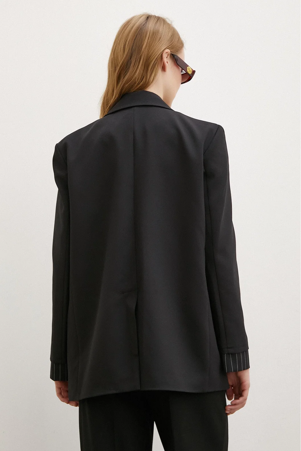 Line Detailed Double Buttoned Blazer Jacket Black