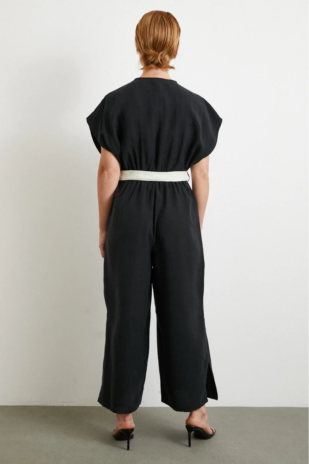 Belt Detailed Bat Sleeve Jumpsuit Black