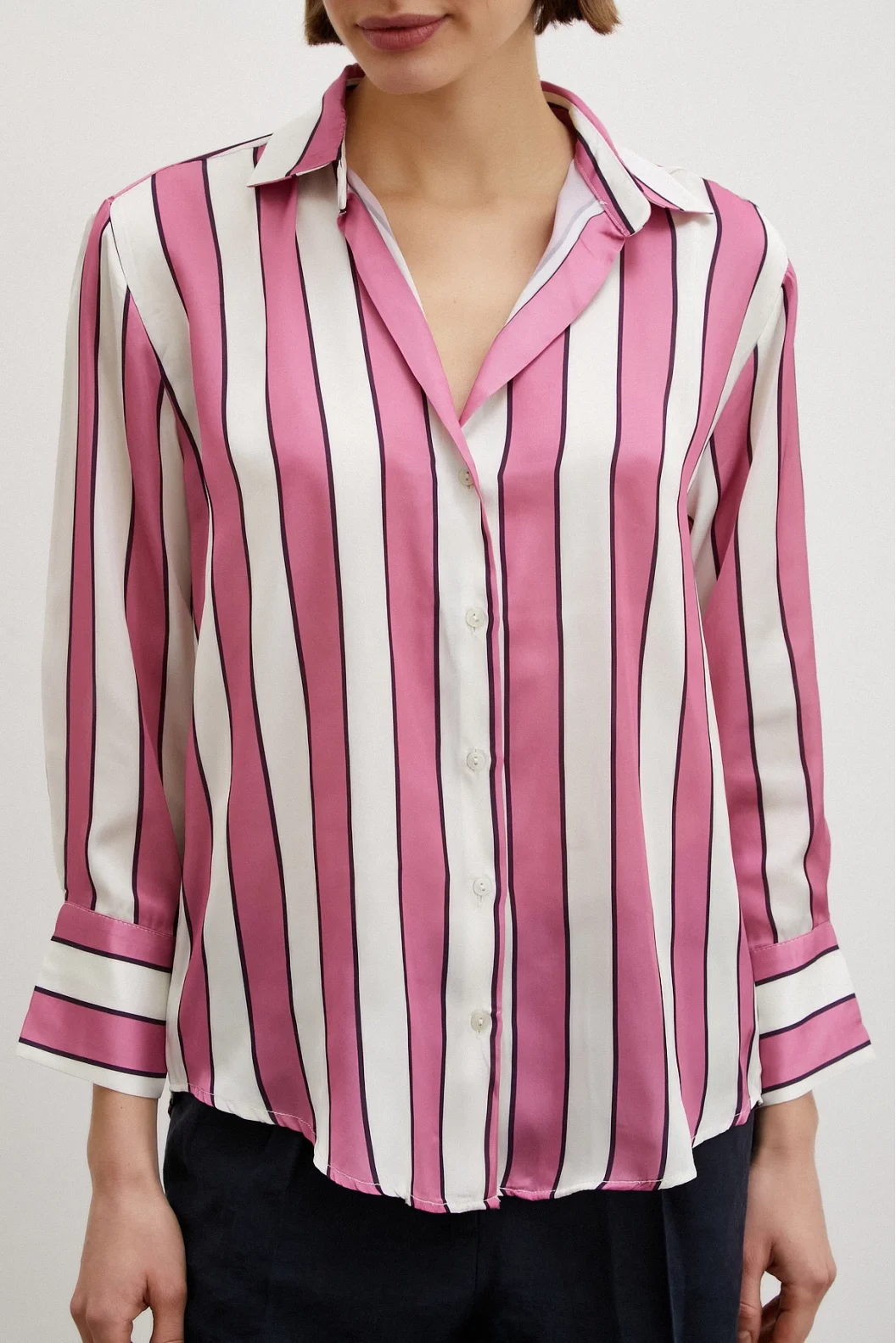 Thick Striped Satin Shirt Pink