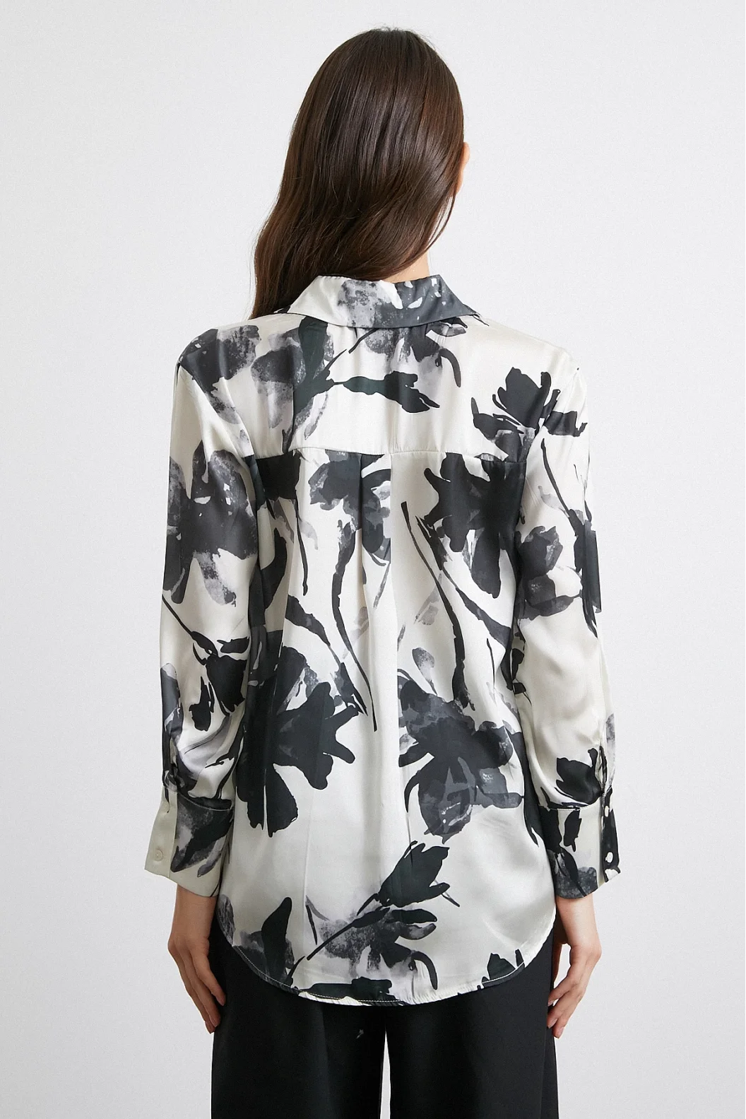 Satin Surface Patterned Black Shirt