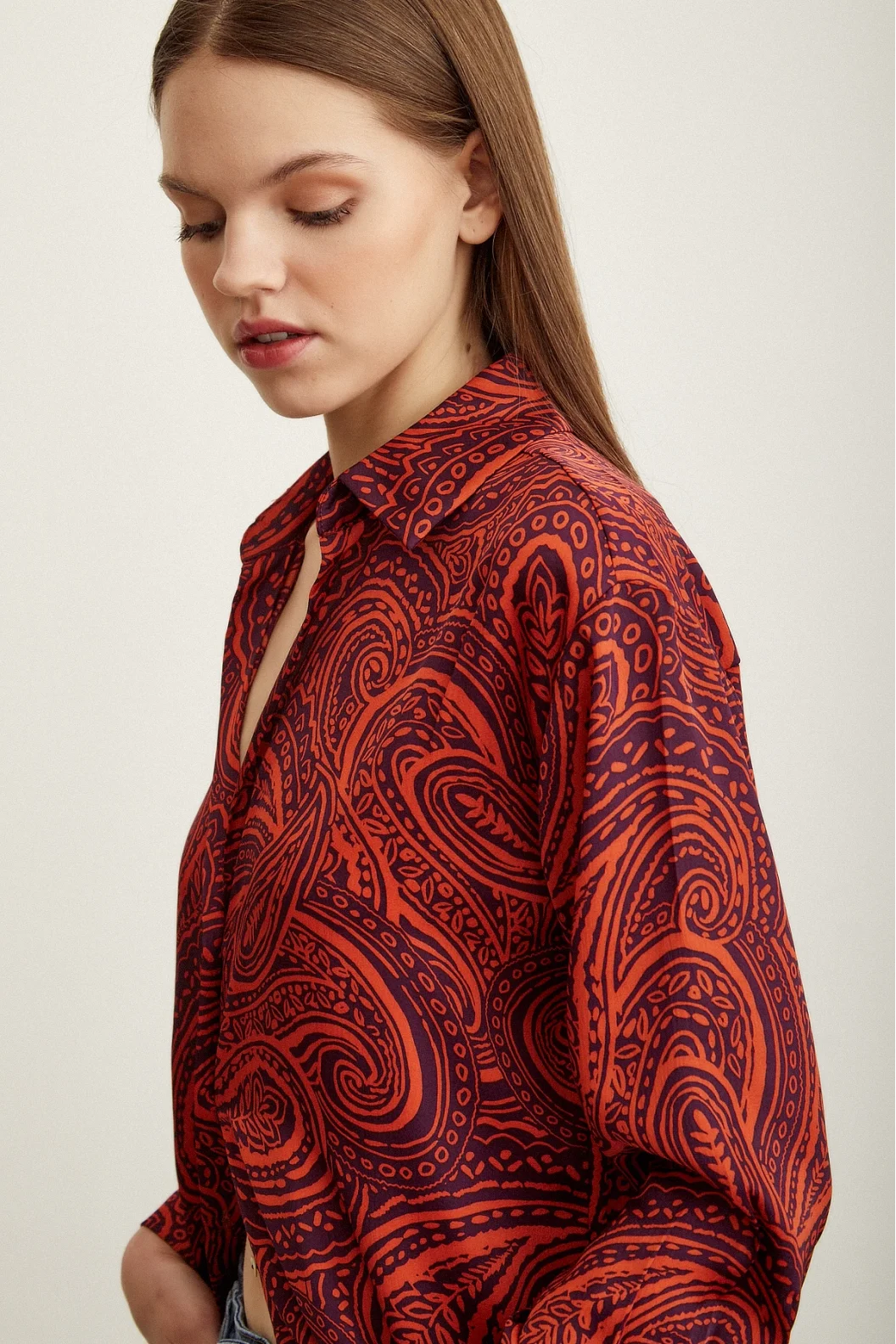 Patterned Satin Shirt Orange
