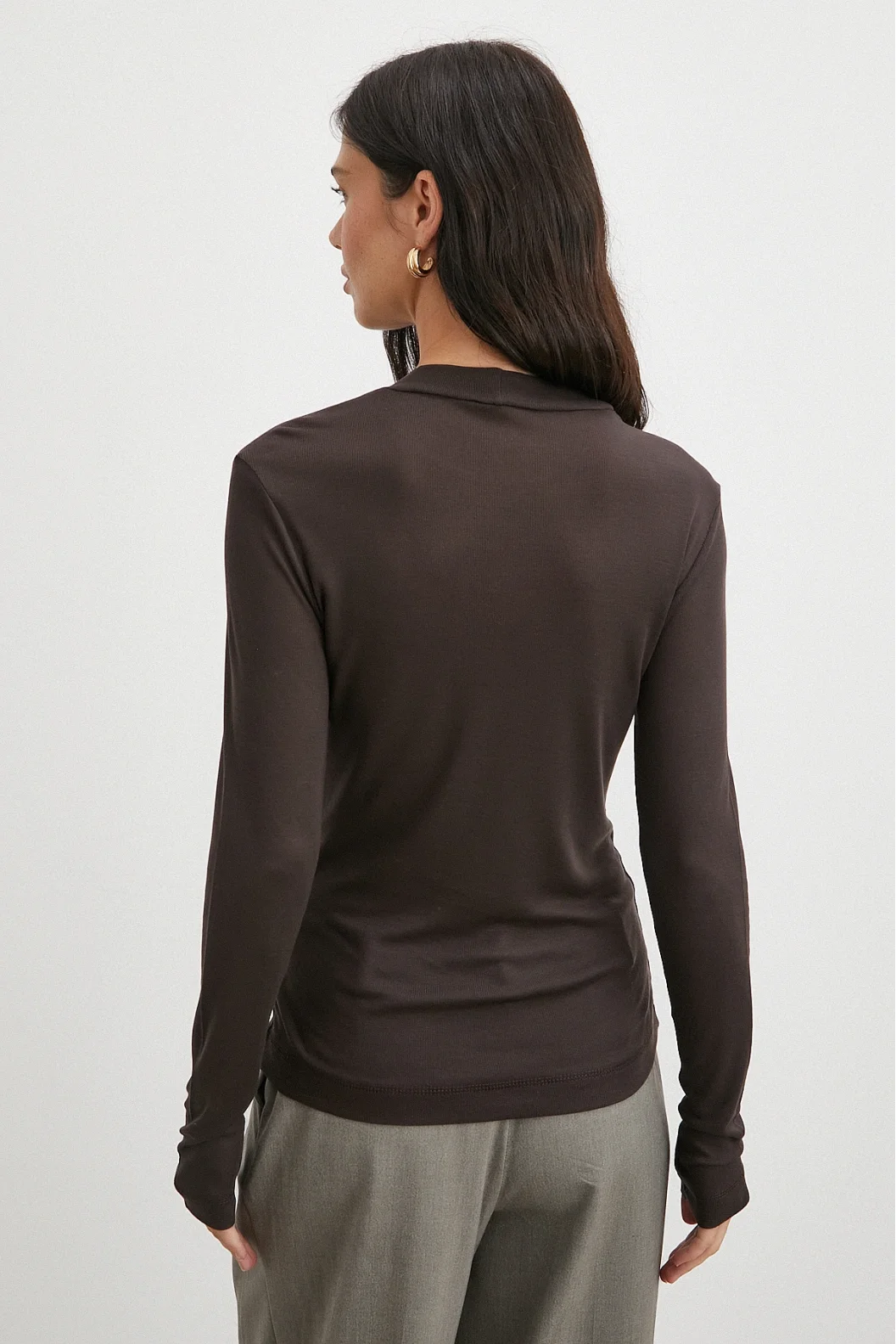 Bisiklet Yaka Uzun  Kol Bluz Kahve