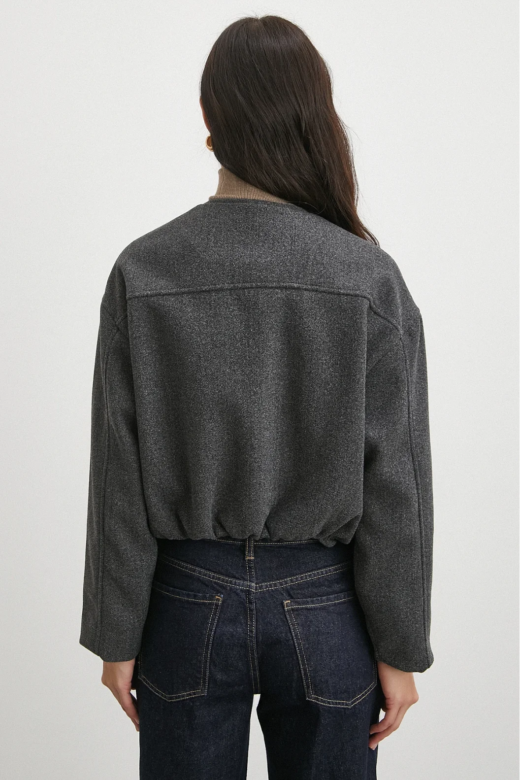 Beli Lastikli Düğmeli Bomber Ceket Antirasit