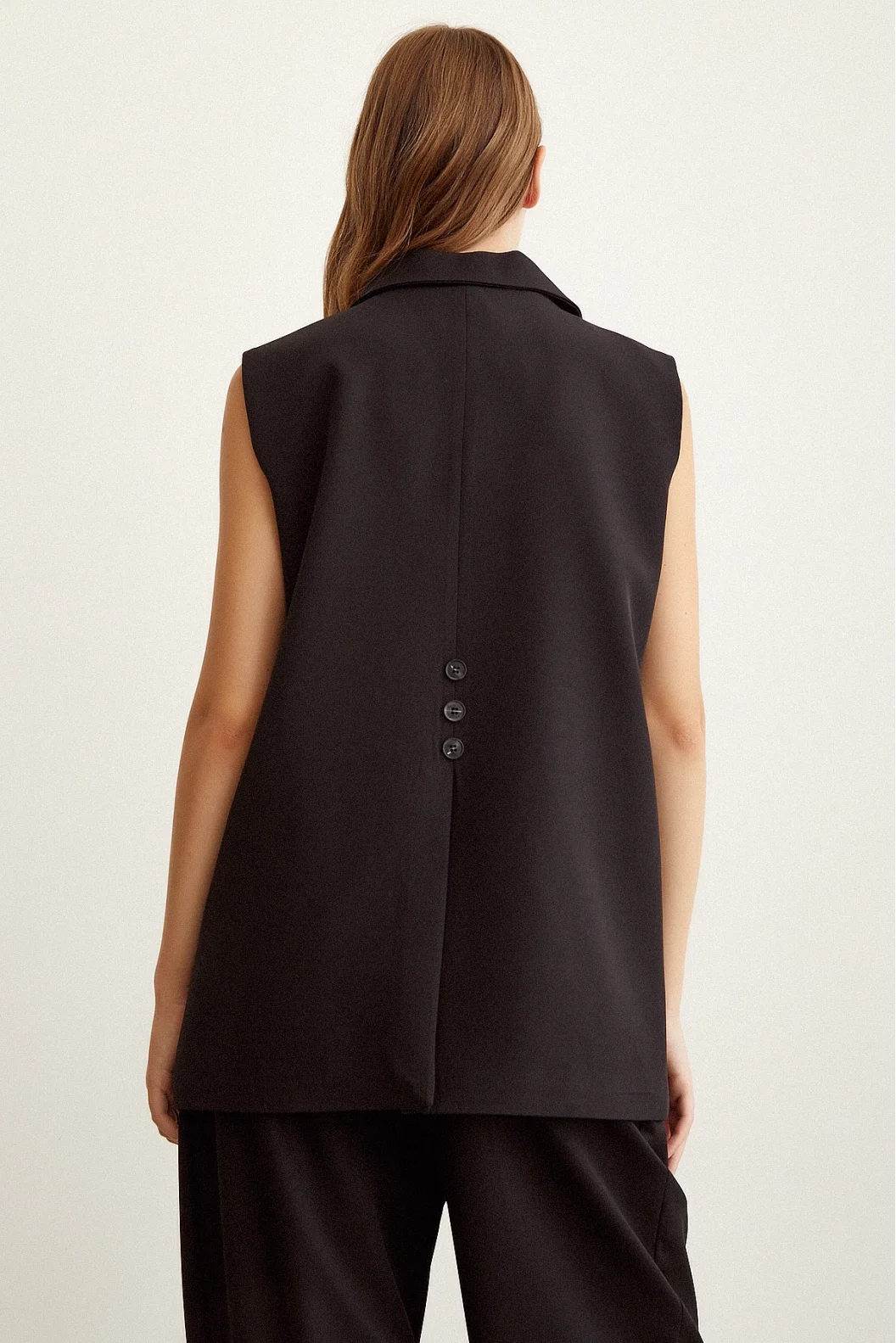 Buttoned Long Vest with Pocket - Black