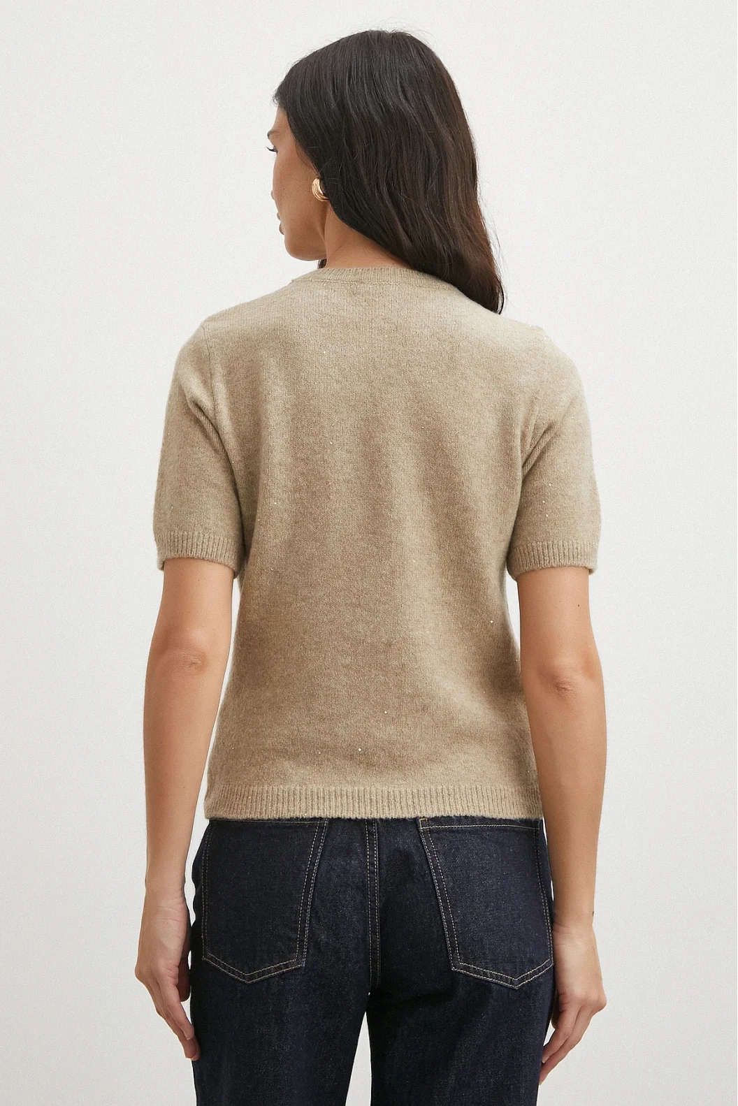 Simli Kısa Kol Kazak Vizon