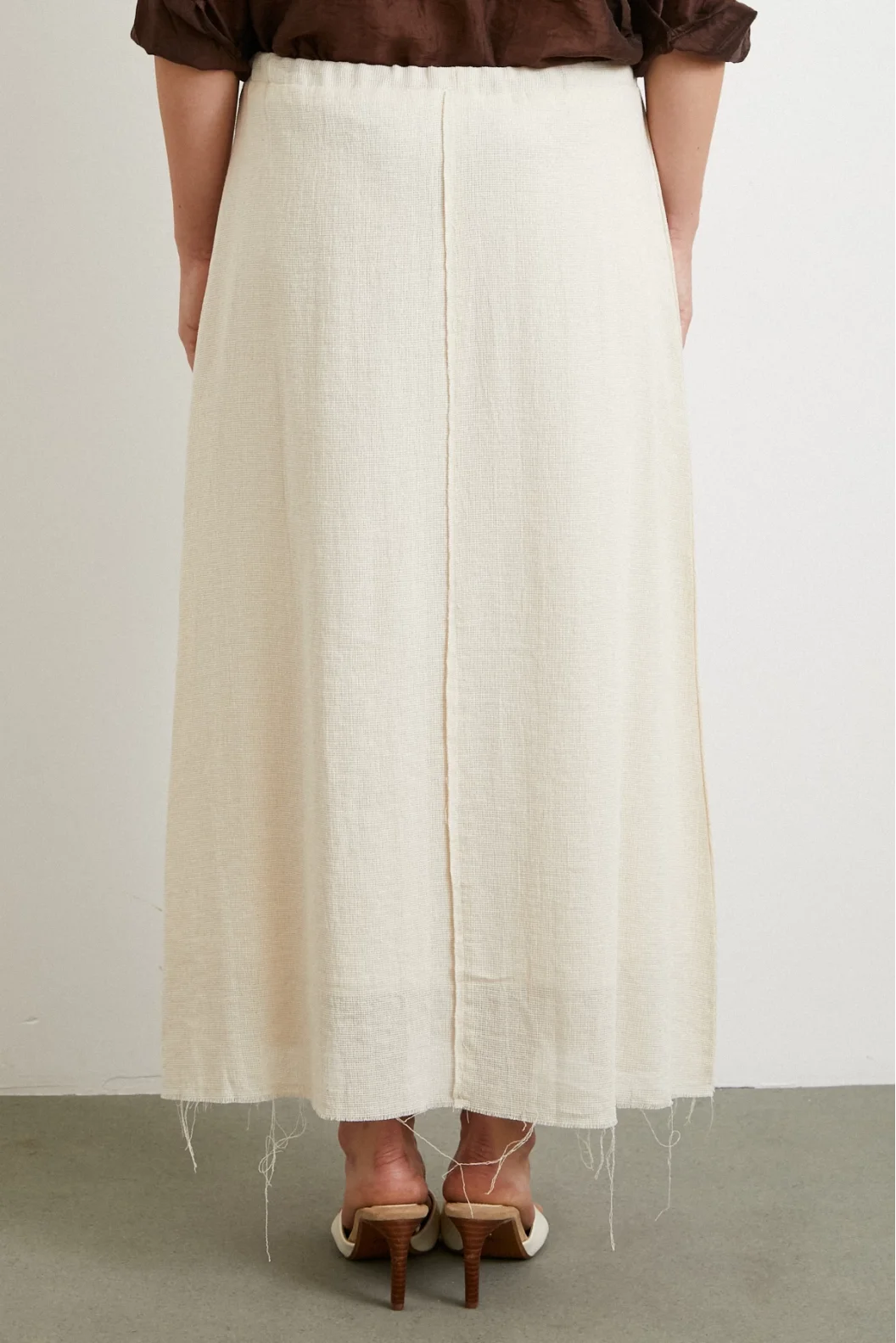 Beli Lastikli Astarlı Hasır Etek Krem