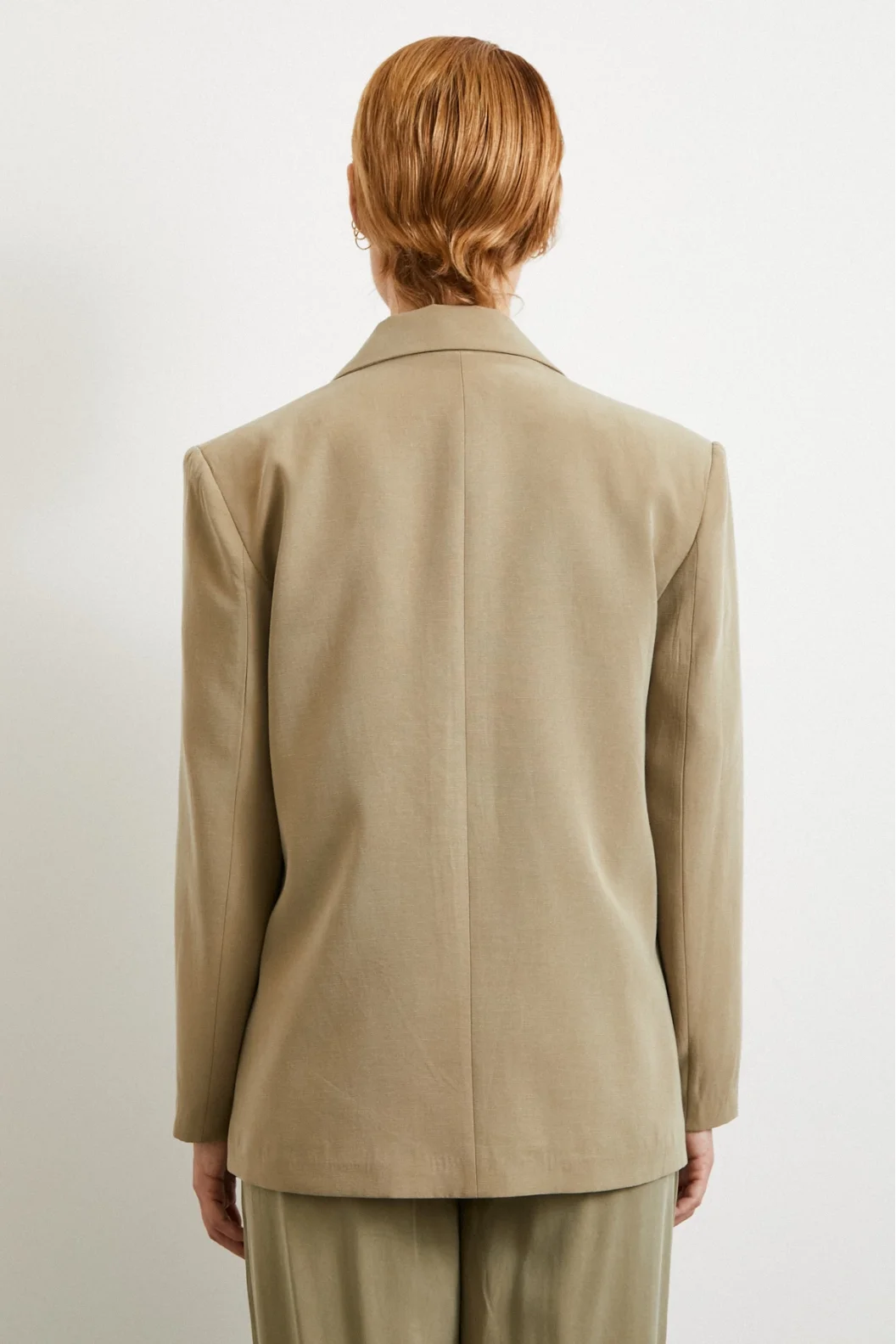 Çift Düğmeli Keten Blazer Ceket Haki