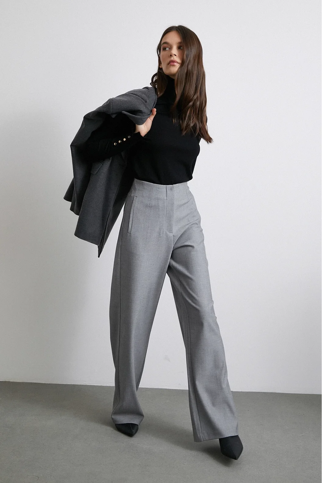 High-Waisted Wide Leg Trousers Gray