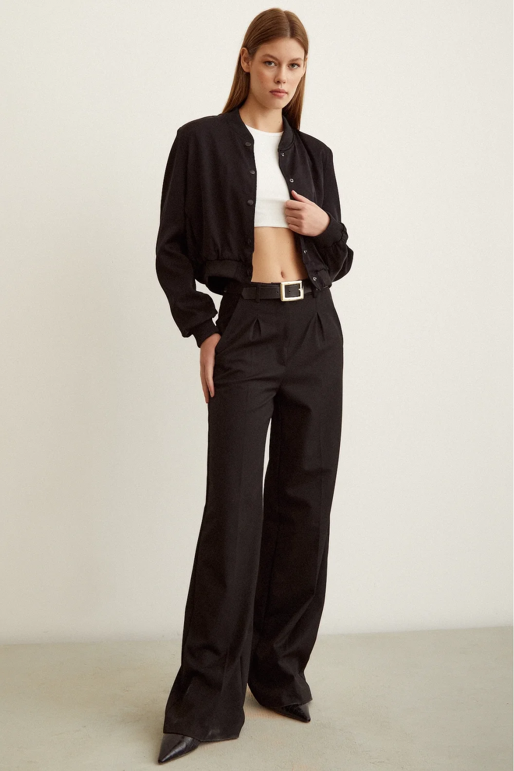 Padded Snap Fastener Jacket Black