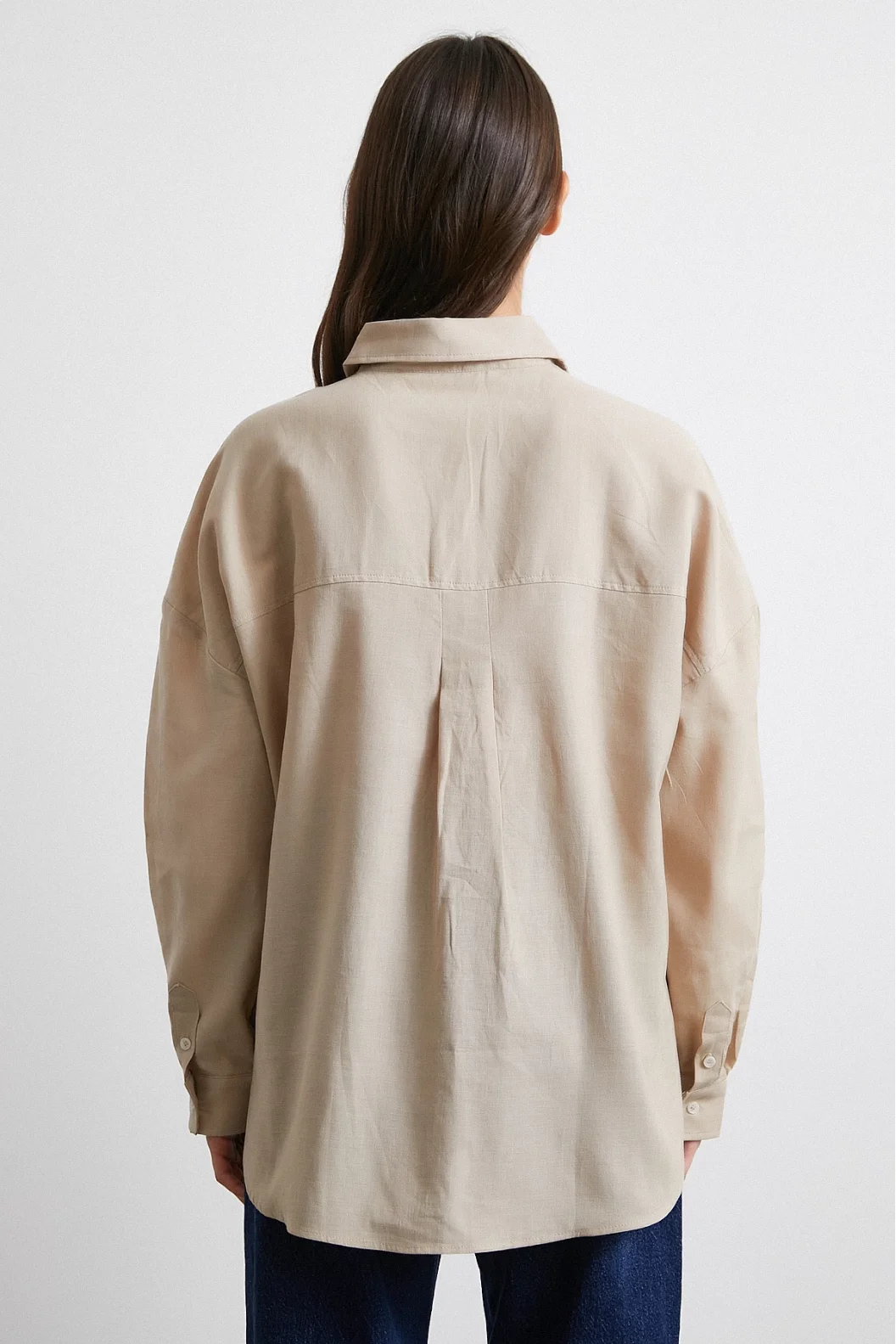 Taschen-oversize Leinenshirt Beige