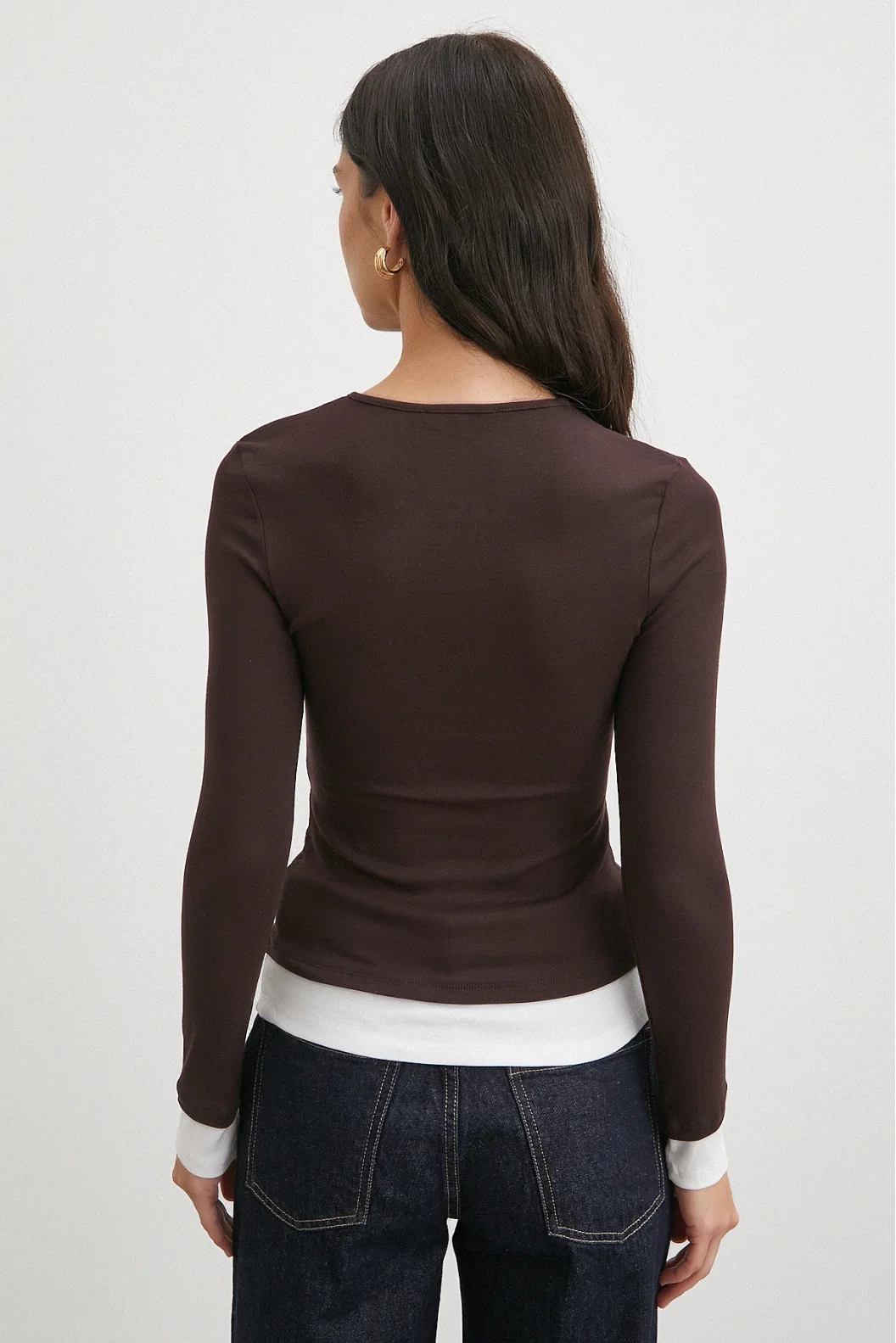 Garnili Çıtçıtlı Bluz Kahve