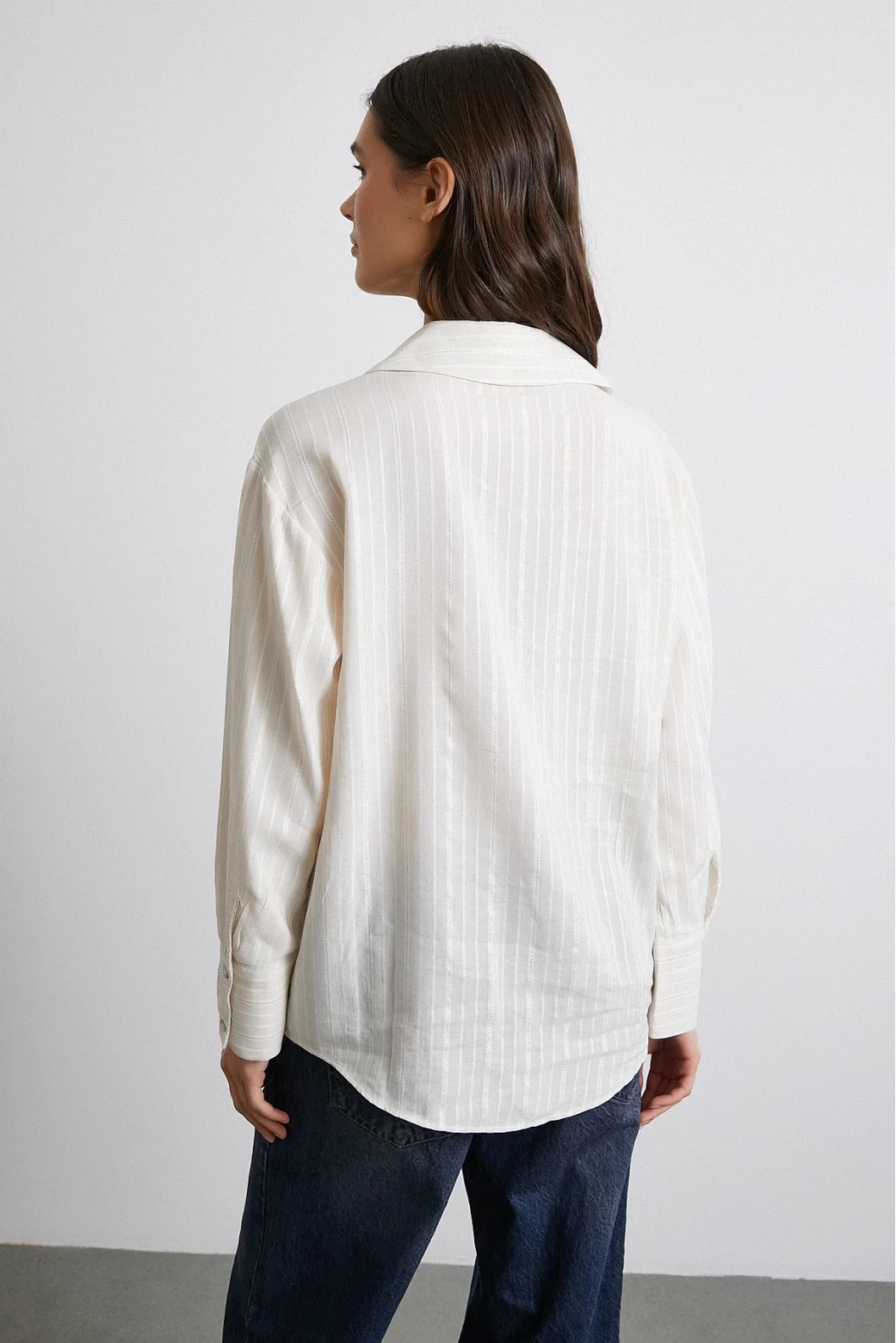 Cotton Glitter Striped Shirt Cream