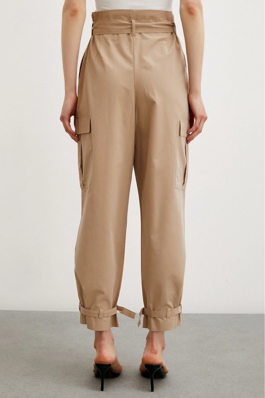Khaki Cargo Pants with Elastic Waist