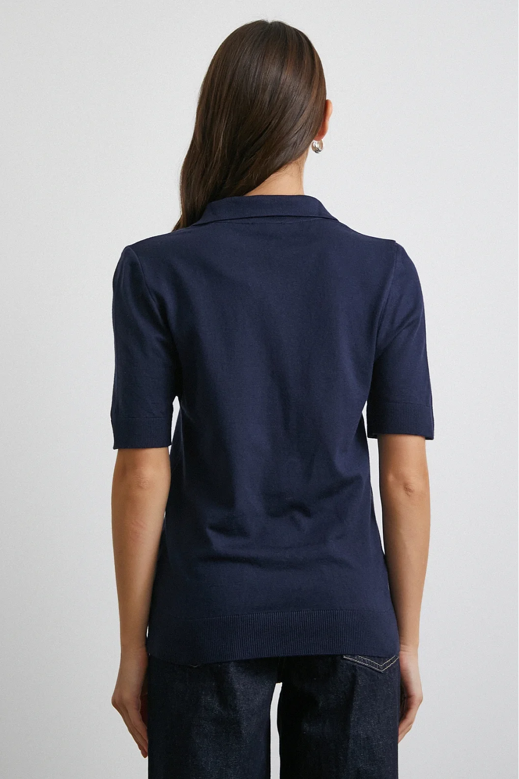 Polo Yaka Düğmeli Kısa Kol Triko Lacivert