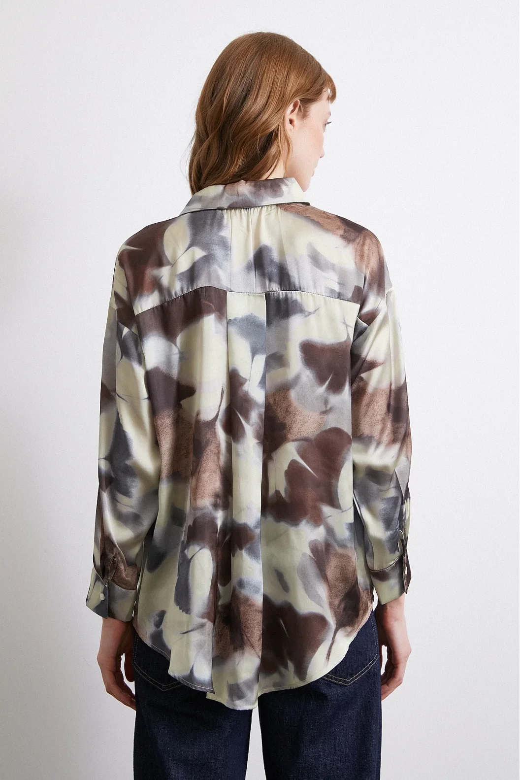 Batik Pattern Satin Shirt Brown
