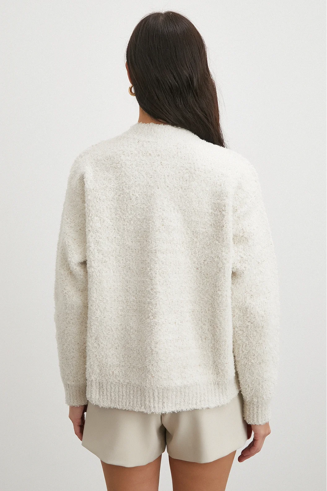 Cepli Düğmeli Simli Hırka Ekru