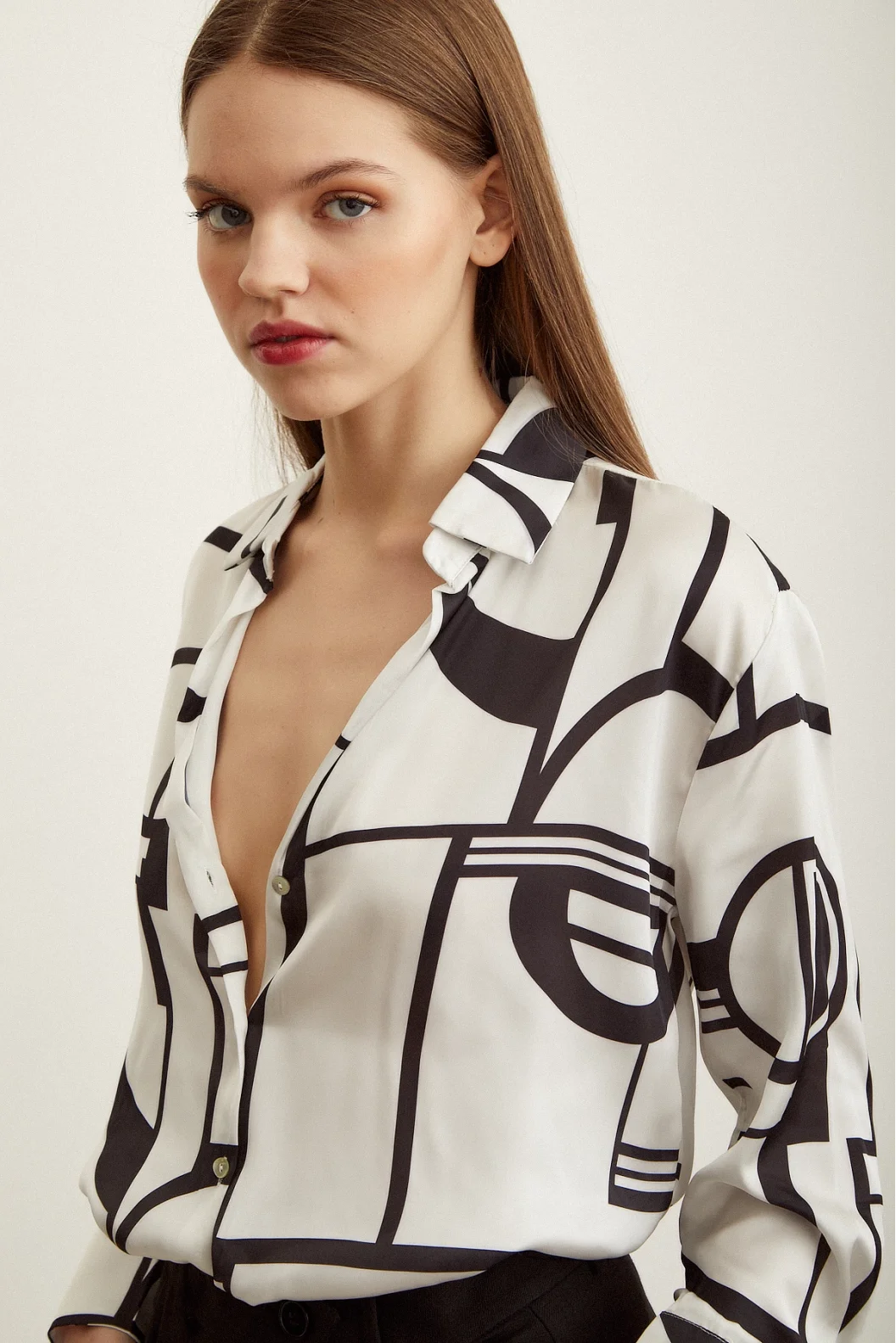Striped Satin Shirt Bone