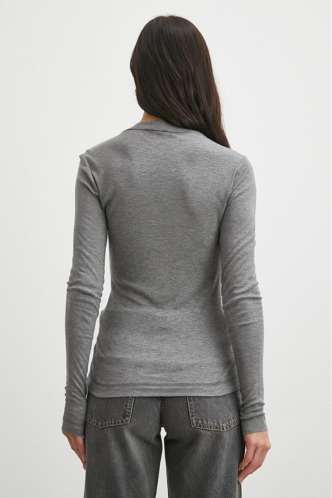 Bisiklet Yaka Uzun  Kol Bluz Gri