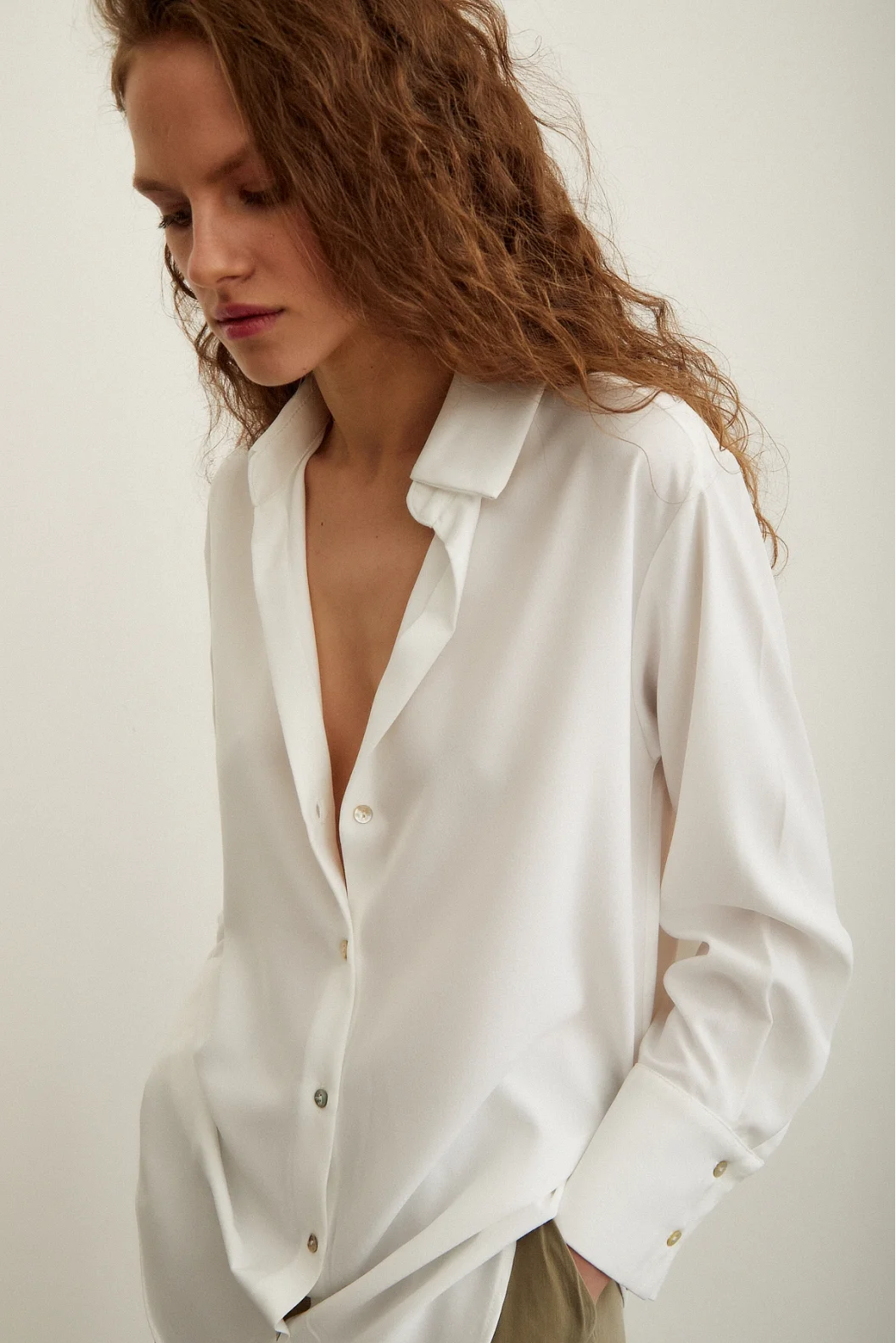 Satin Shirt with Lace Ecru