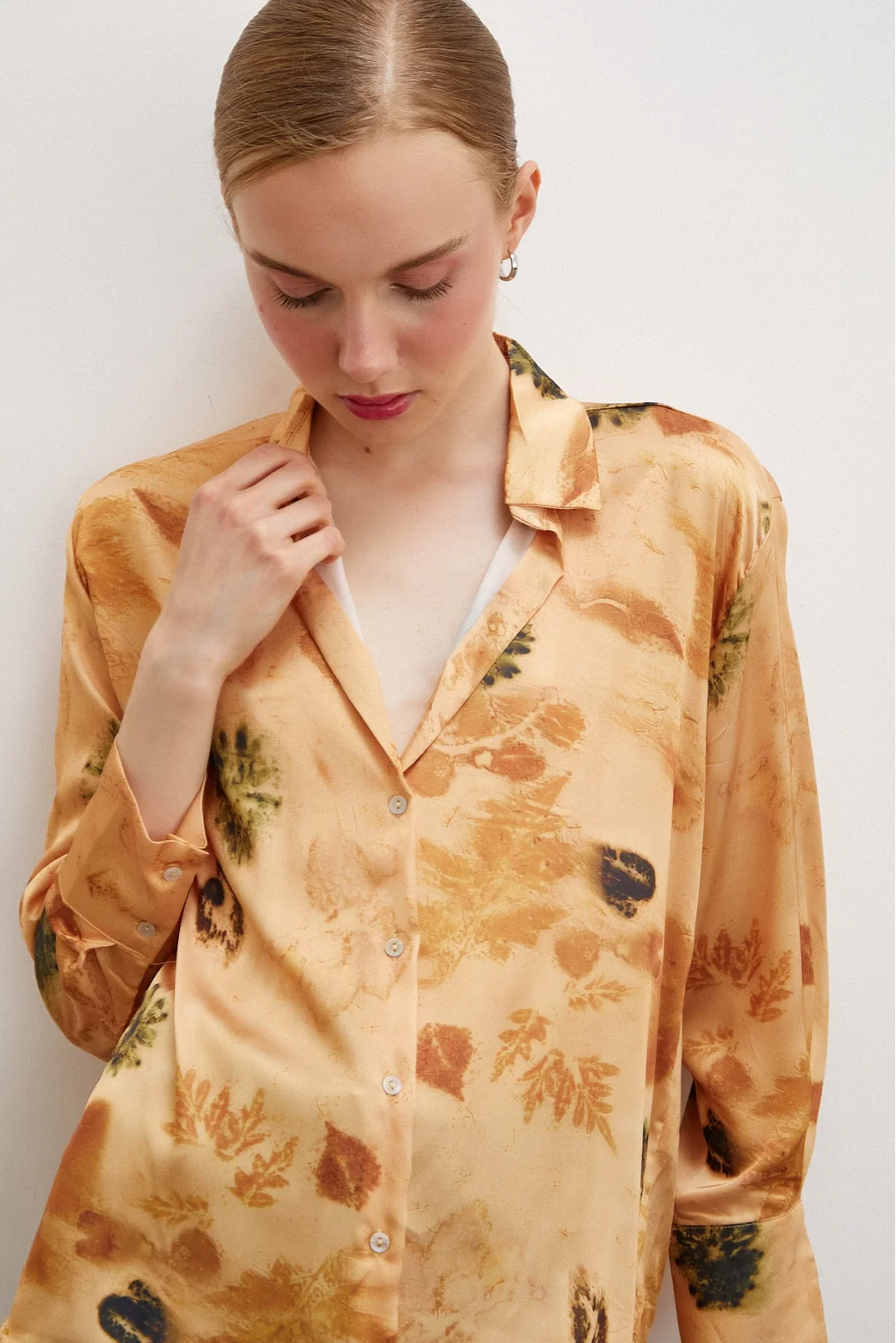 Patterned Satin Shirt Salmon