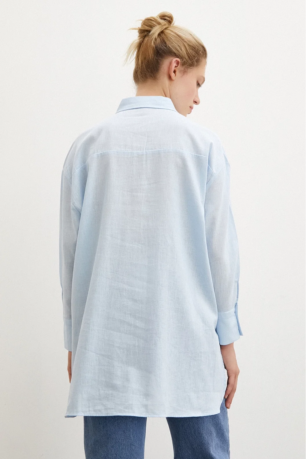 Midi Size Linen Shirt Blue