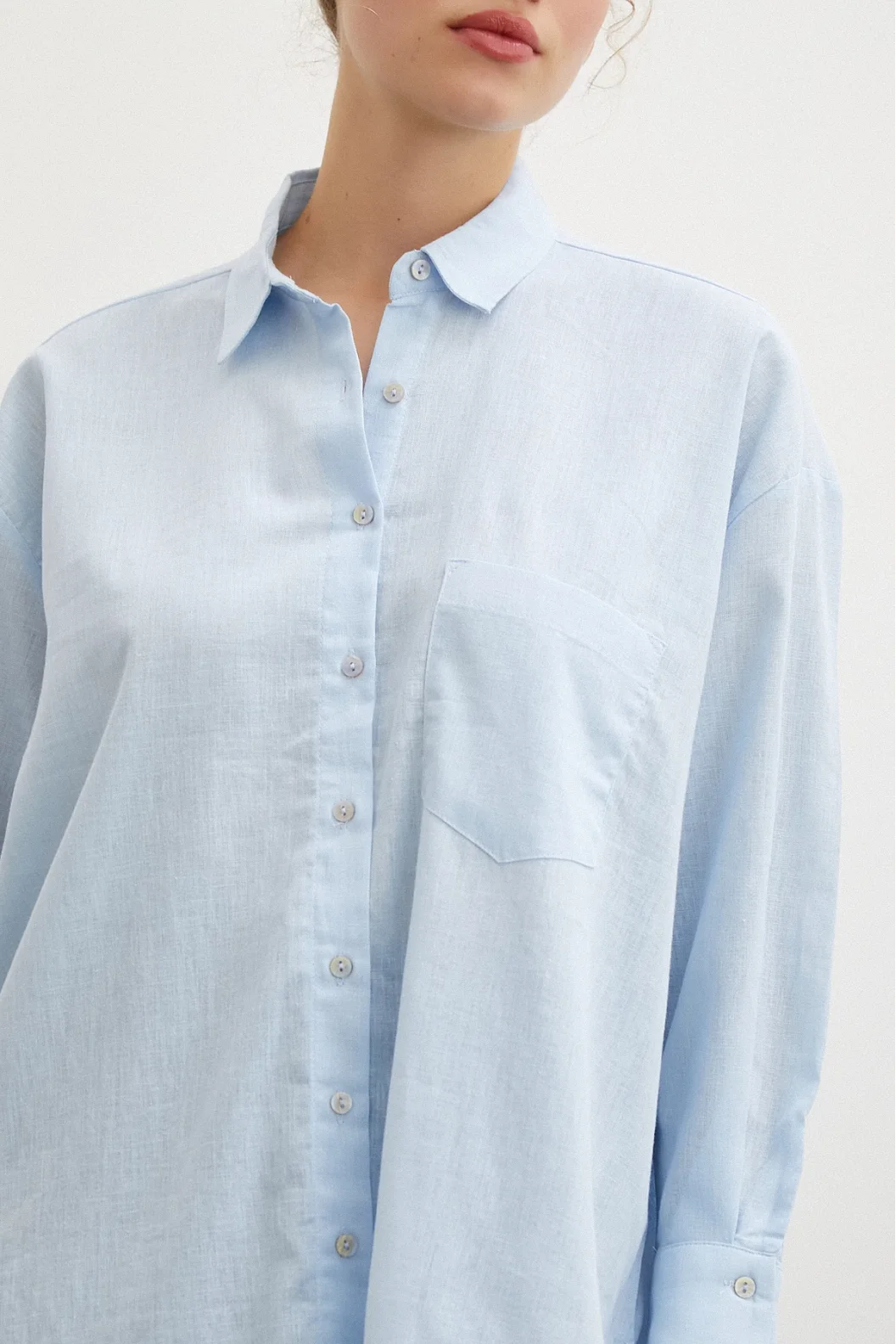 Midi Size Linen Shirt Blue