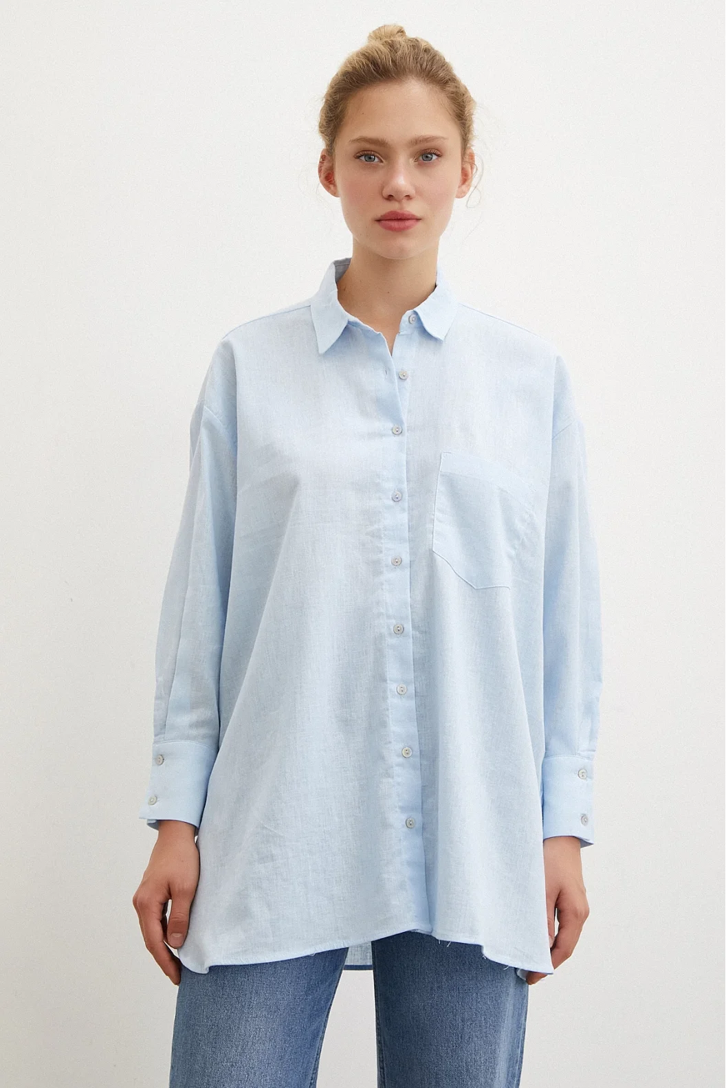 Midi Size Linen Shirt Blue