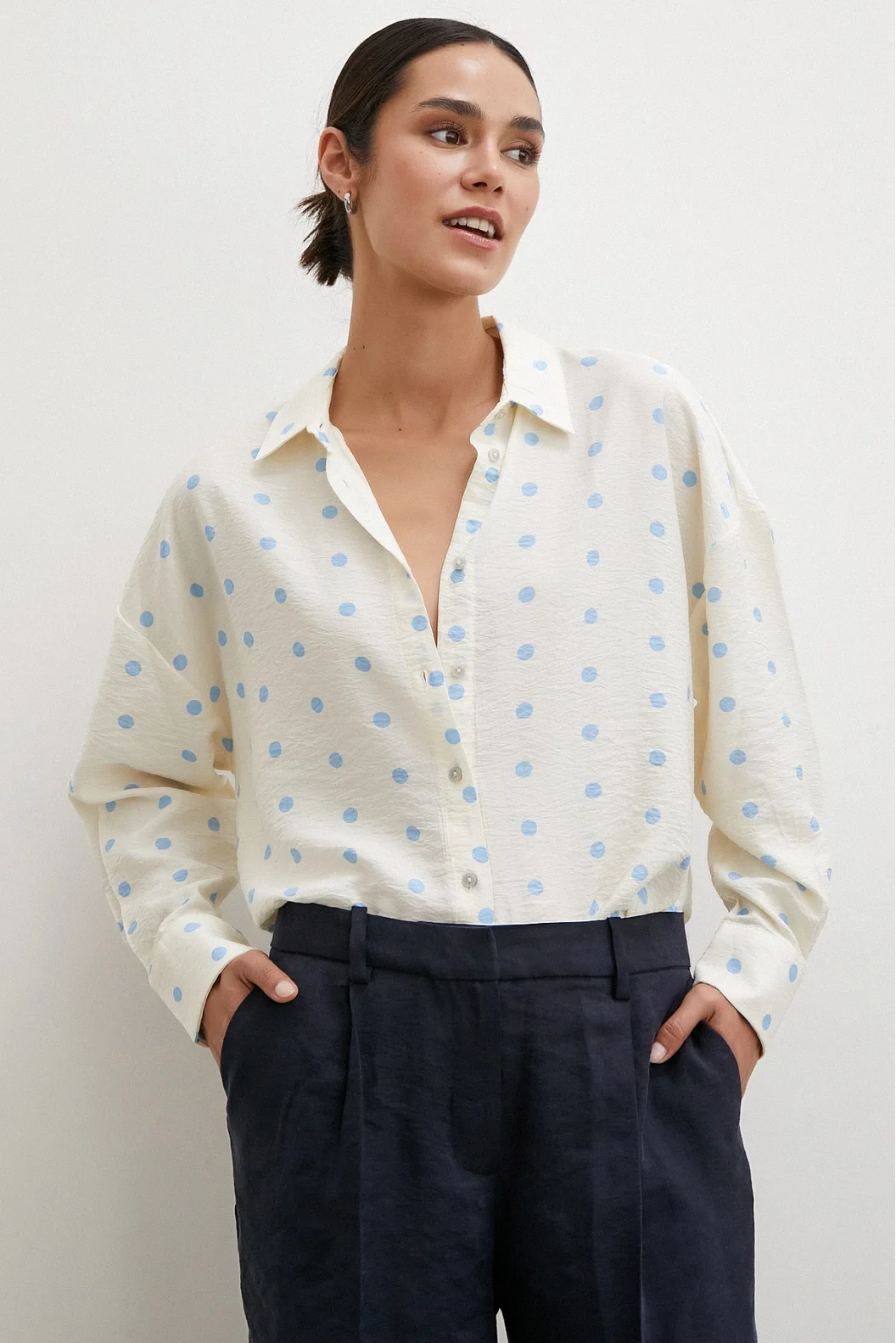 Polka Dot Oversized Shirt Blue