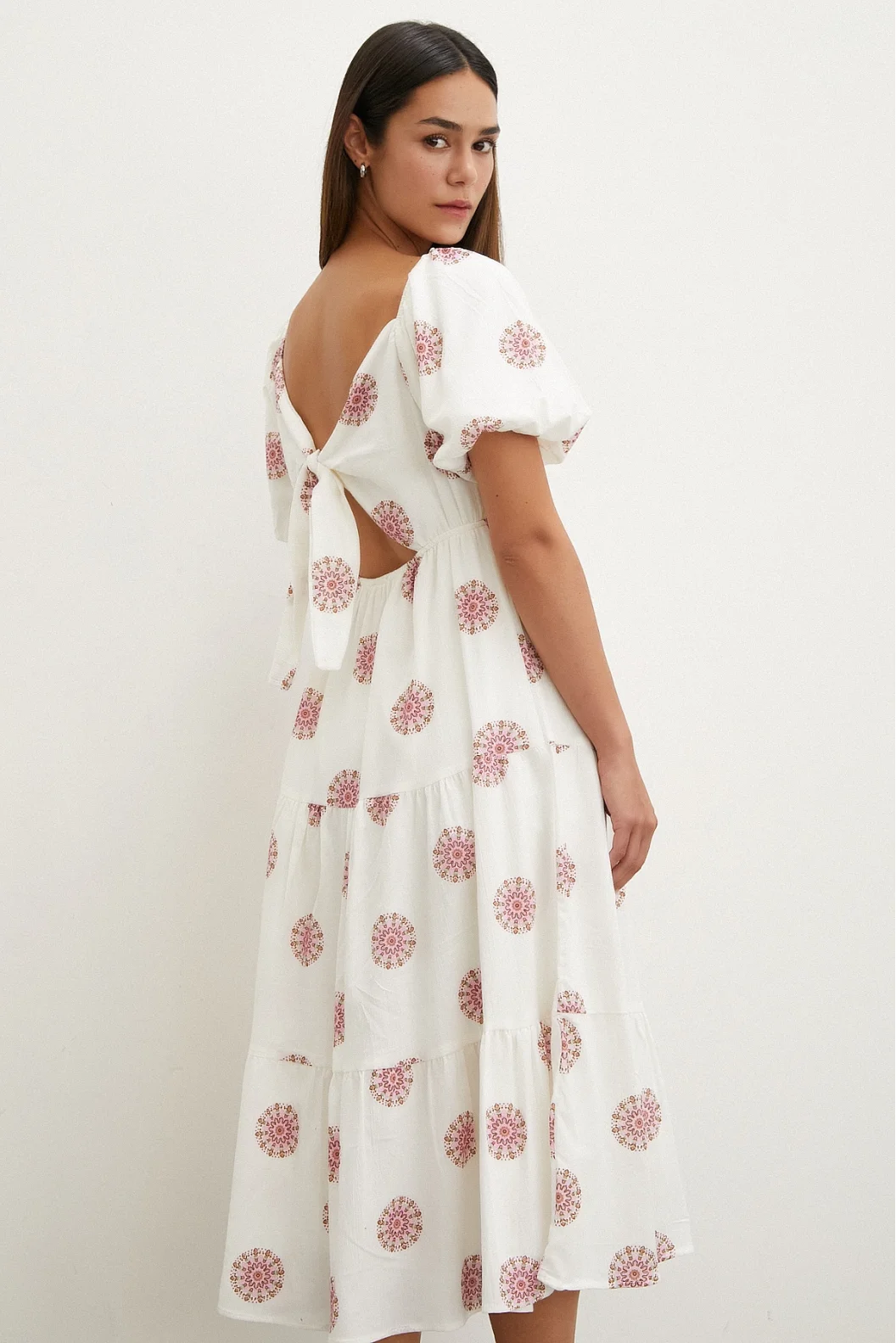 Back Bow Linen Dress Pink