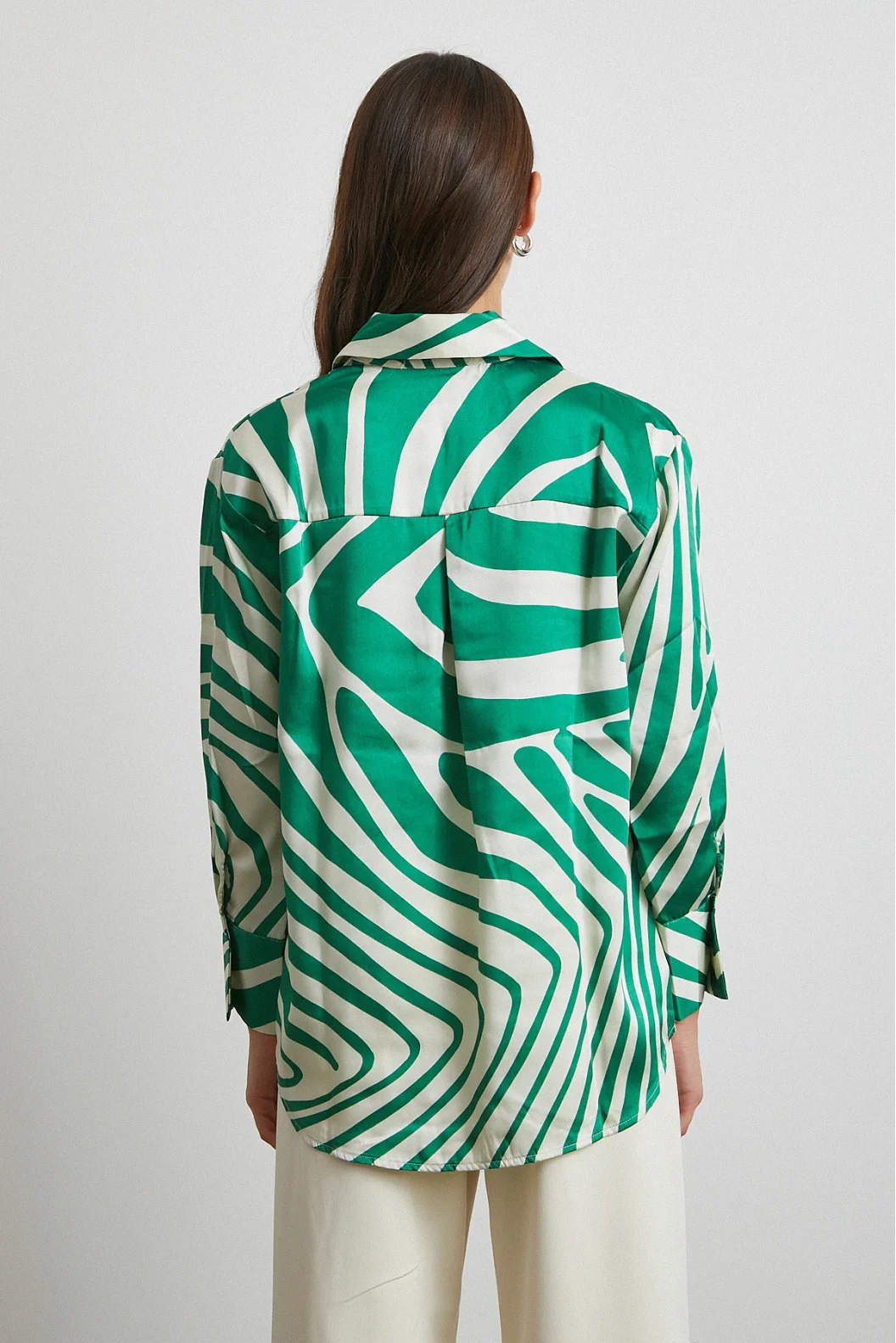 Zebra Pattern V Neck Shirt Green