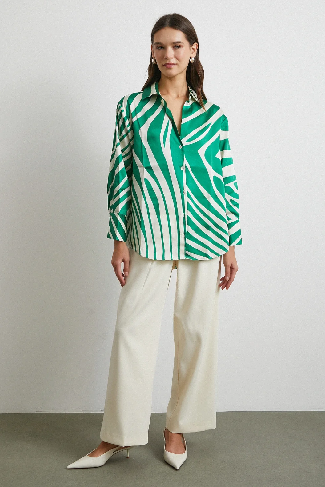 Zebra Pattern V Neck Shirt Green