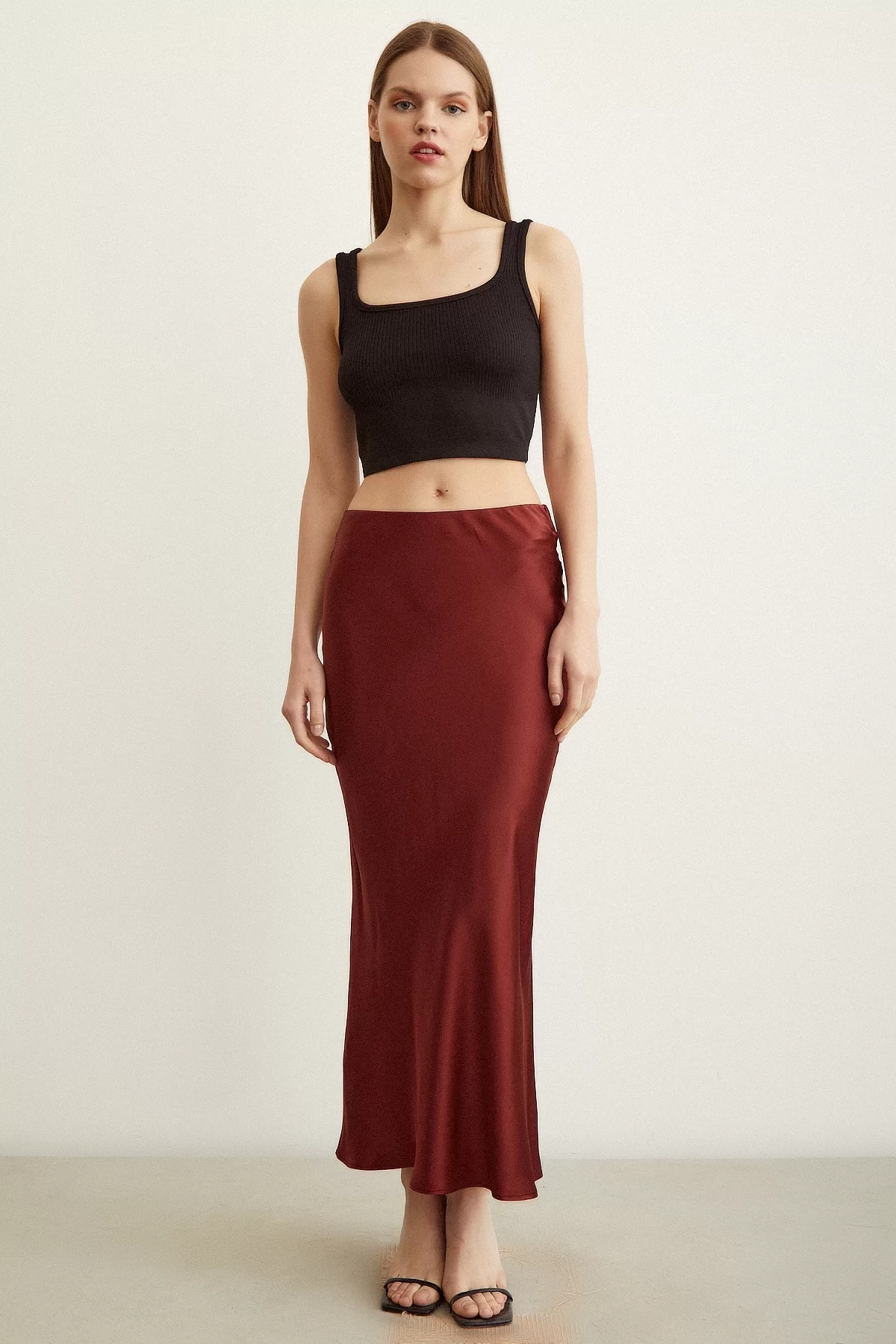 Bias Satin Skirt Burgundy