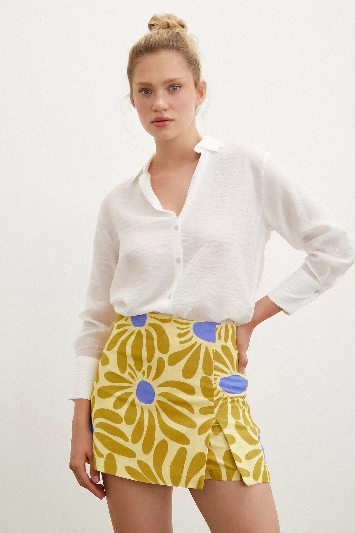 Patterned Shorts Skirt Yellow