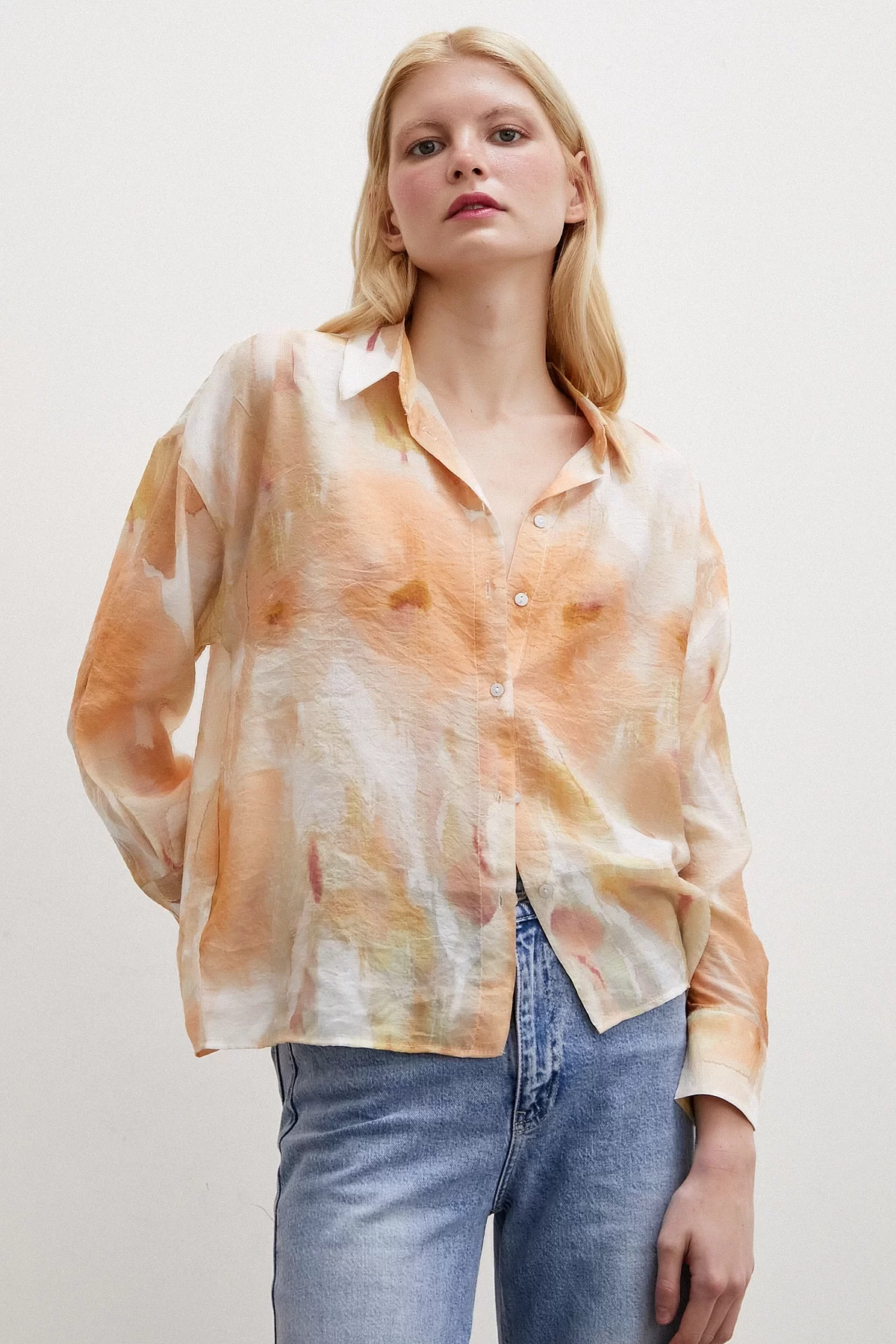 Patterned Oversized Shirt Orange