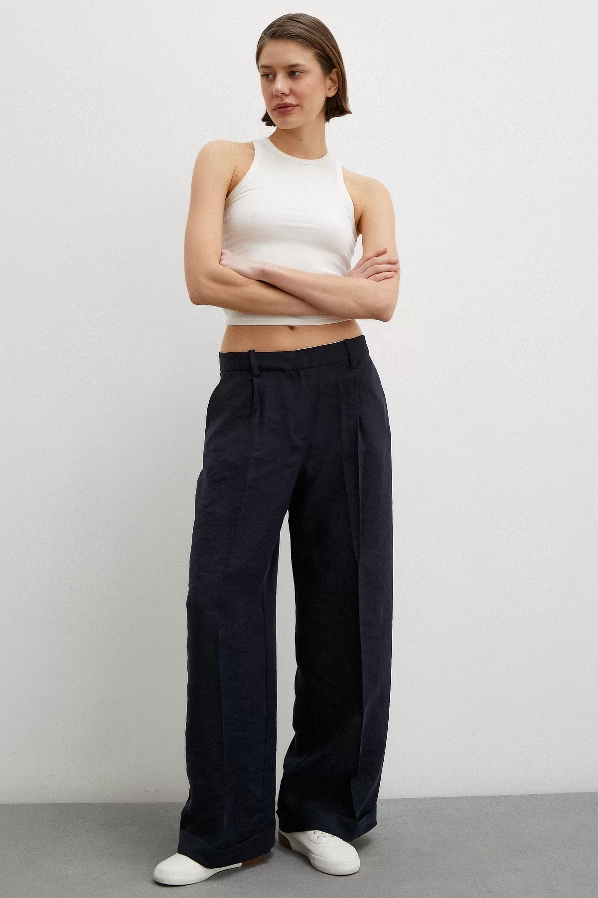 Wide Leg Palazzo Pants Navy