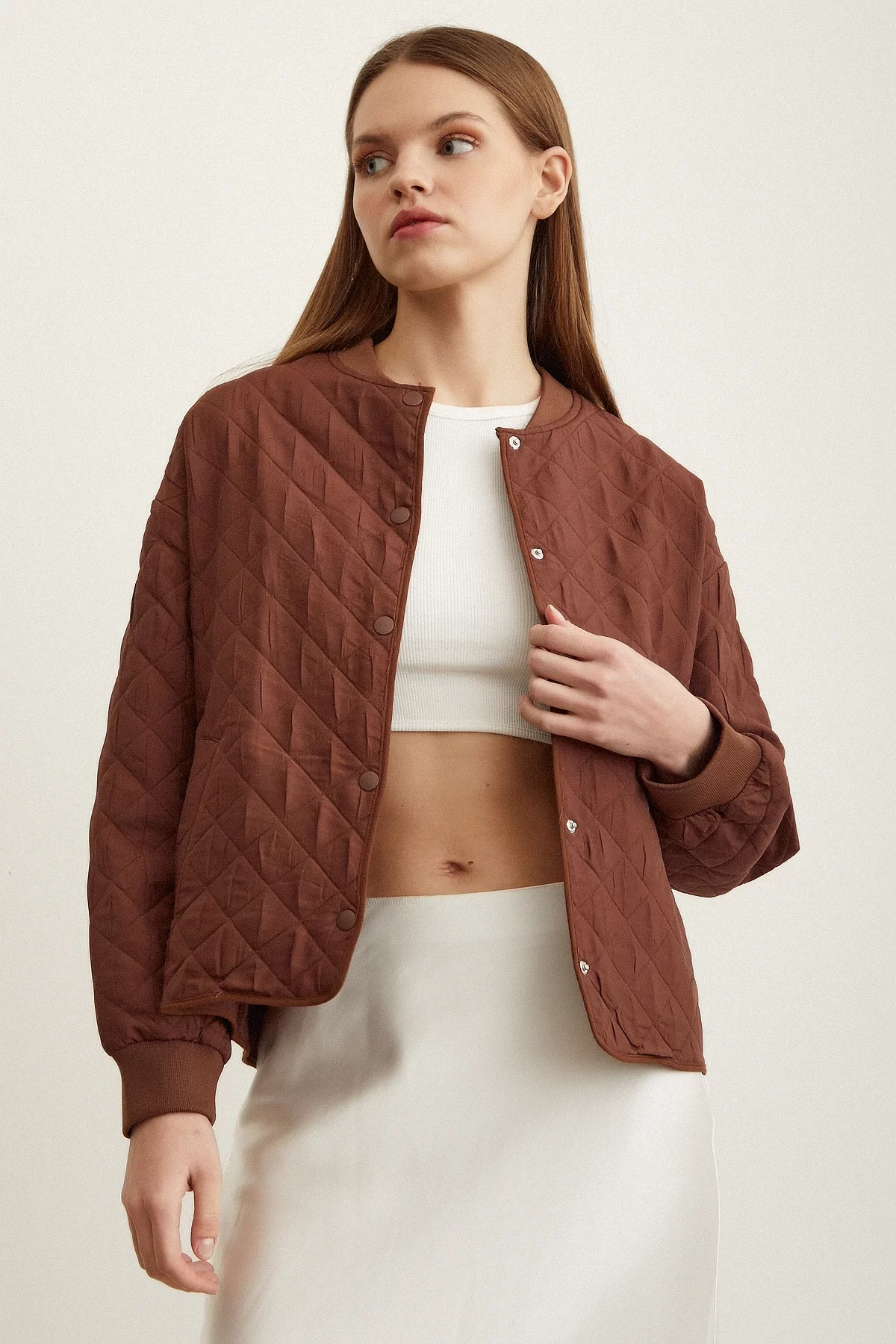 Bomber Quilted Jacket Brown