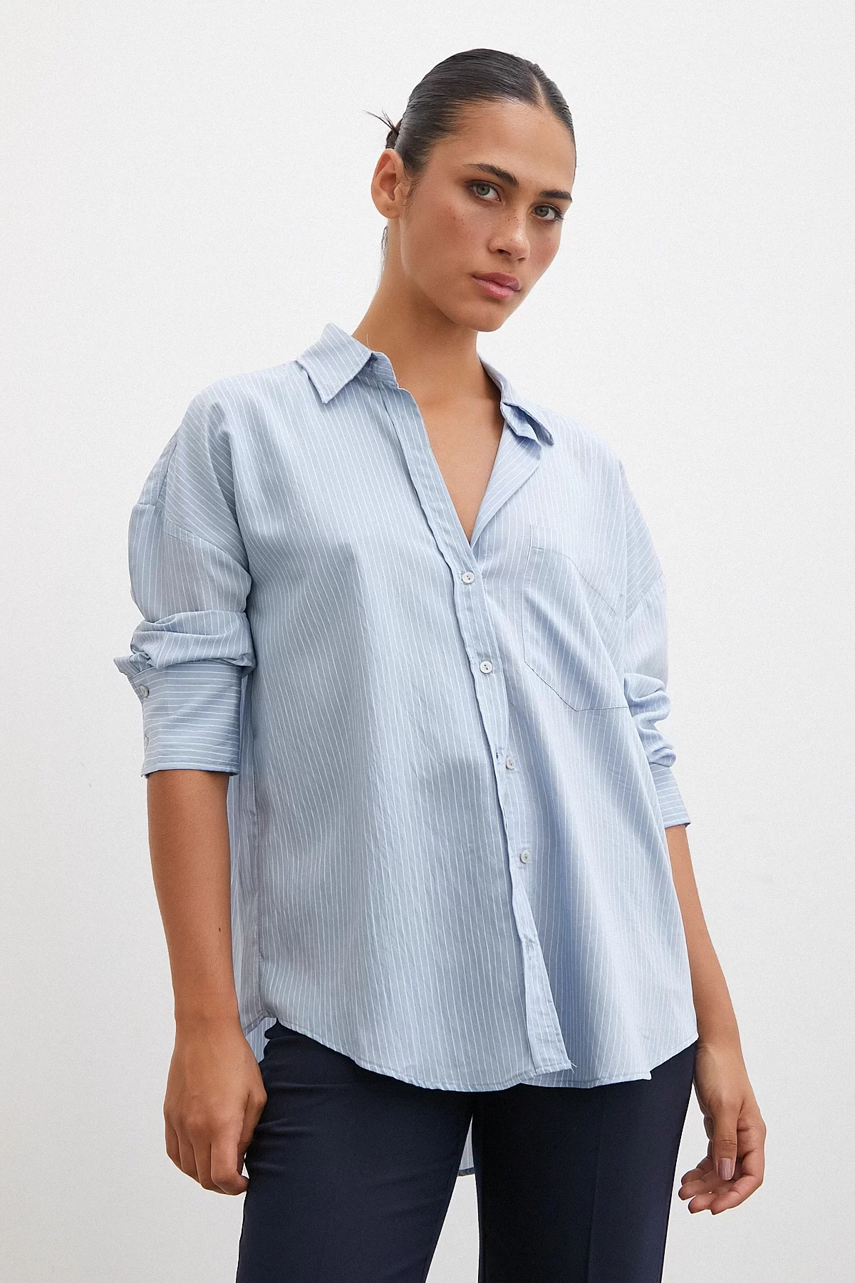 Pocket Striped Shirt Blue