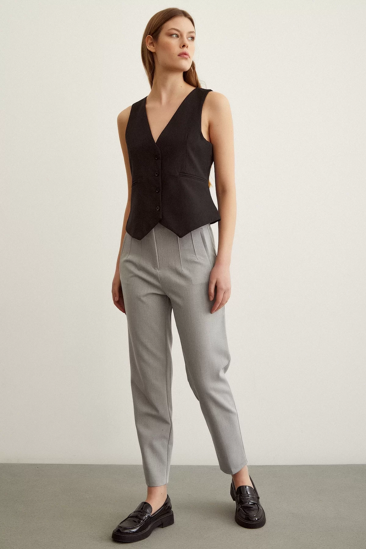 Skinny Fabric Pants Gray