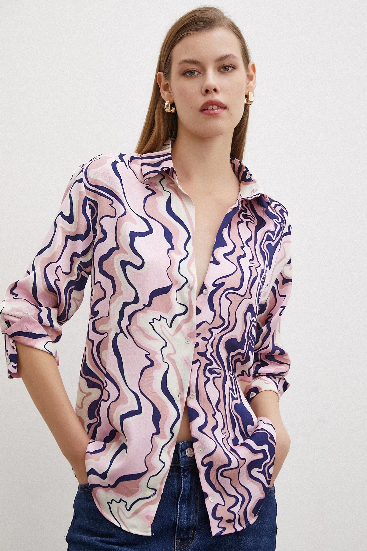 Wave Effect Basic Shirt Pink