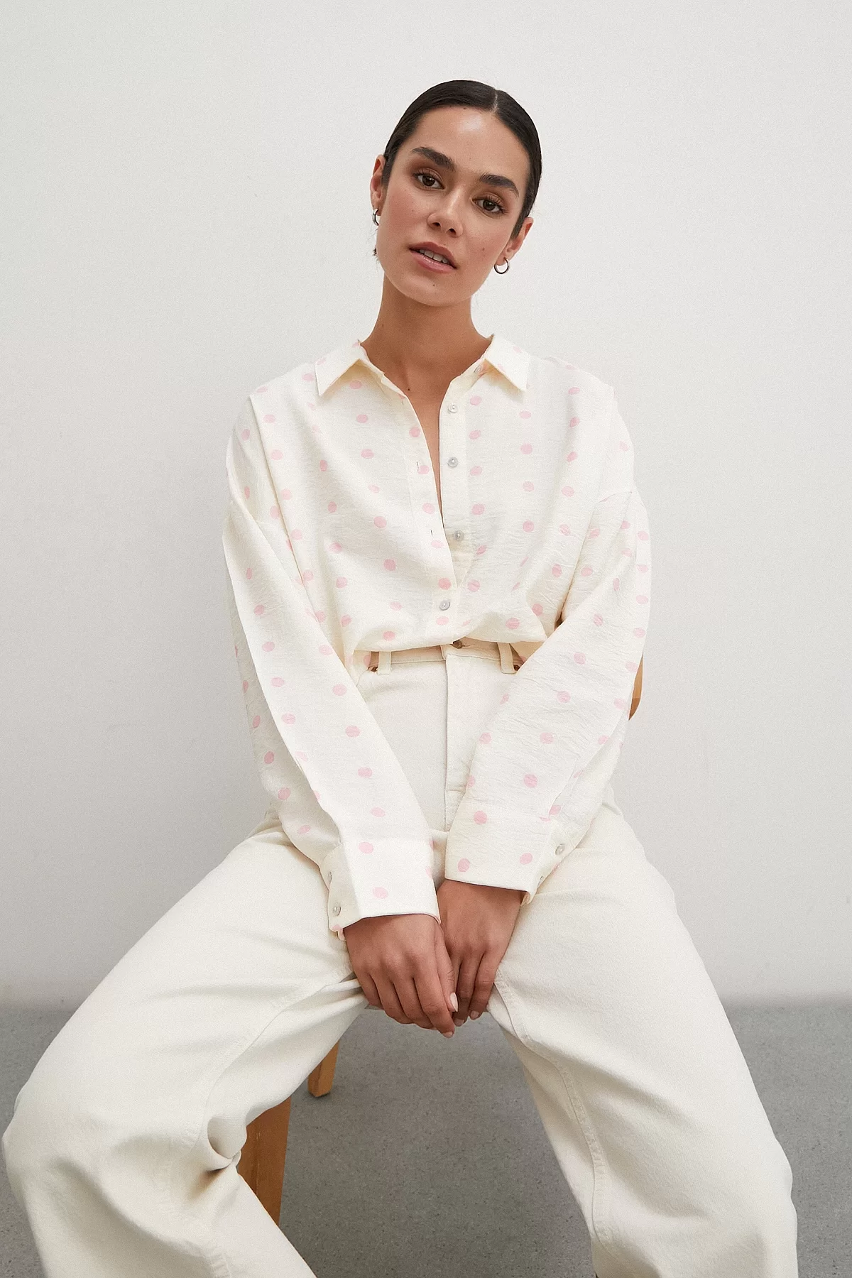 Polka Dot Oversized Shirt Pink