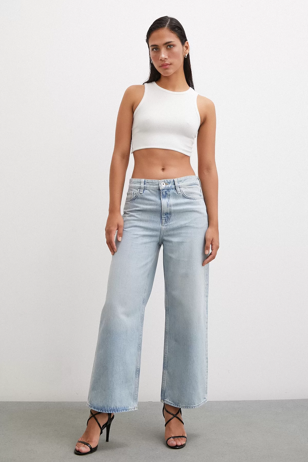 High Rise Wide Leg Slouchy Jeans Ice Blue