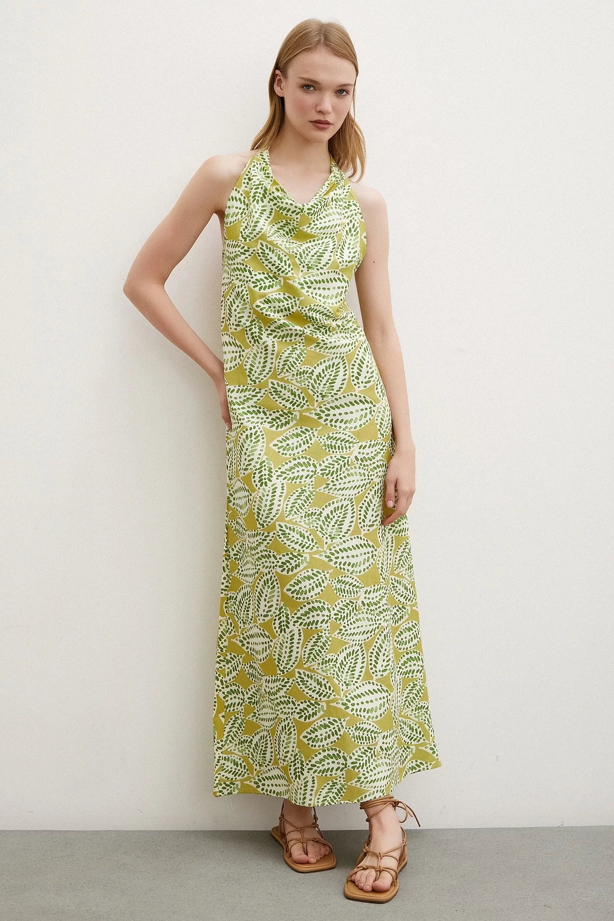 Plunging Neckline Maxi Dress Green