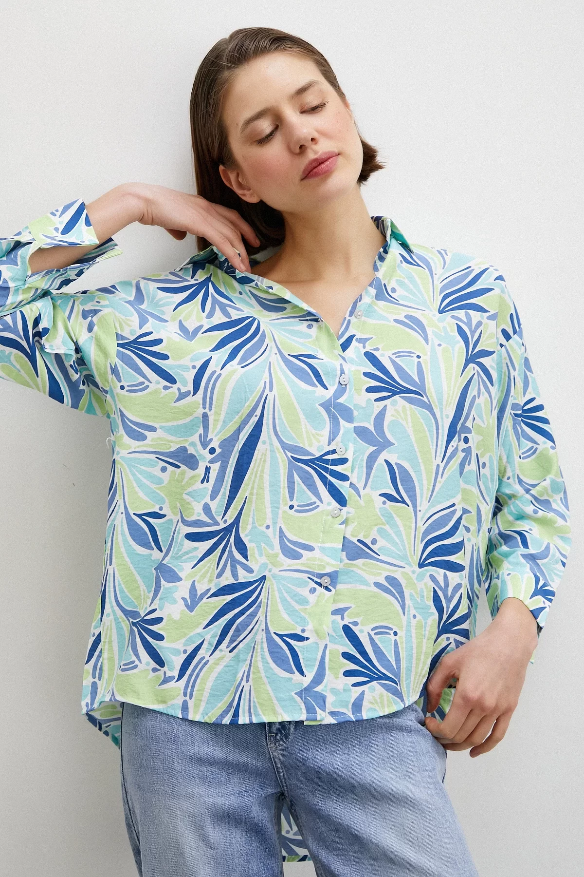 Printed Modal Shirt Blue